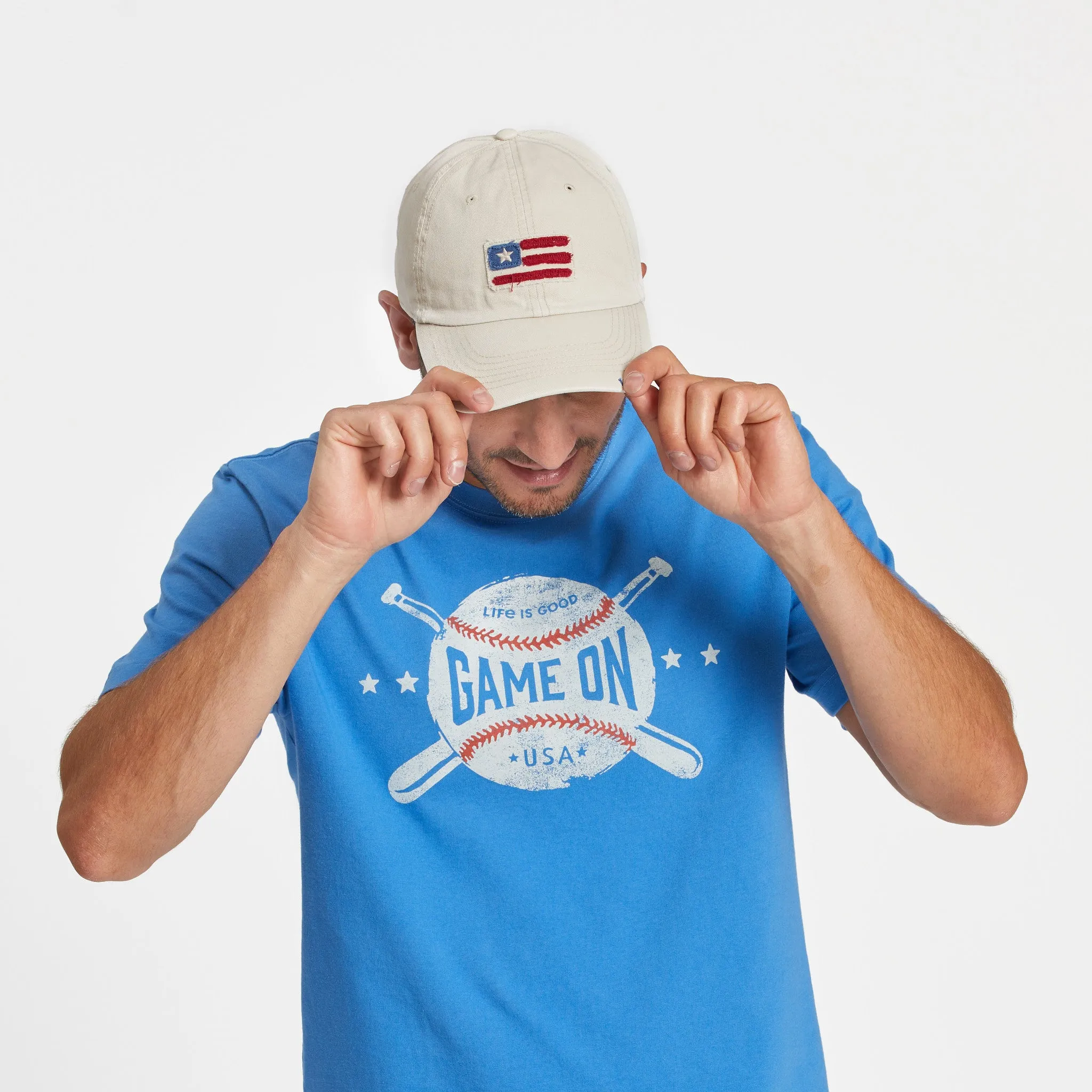 Adult Unisex American Flag Tattered Chill Cap Life is Good