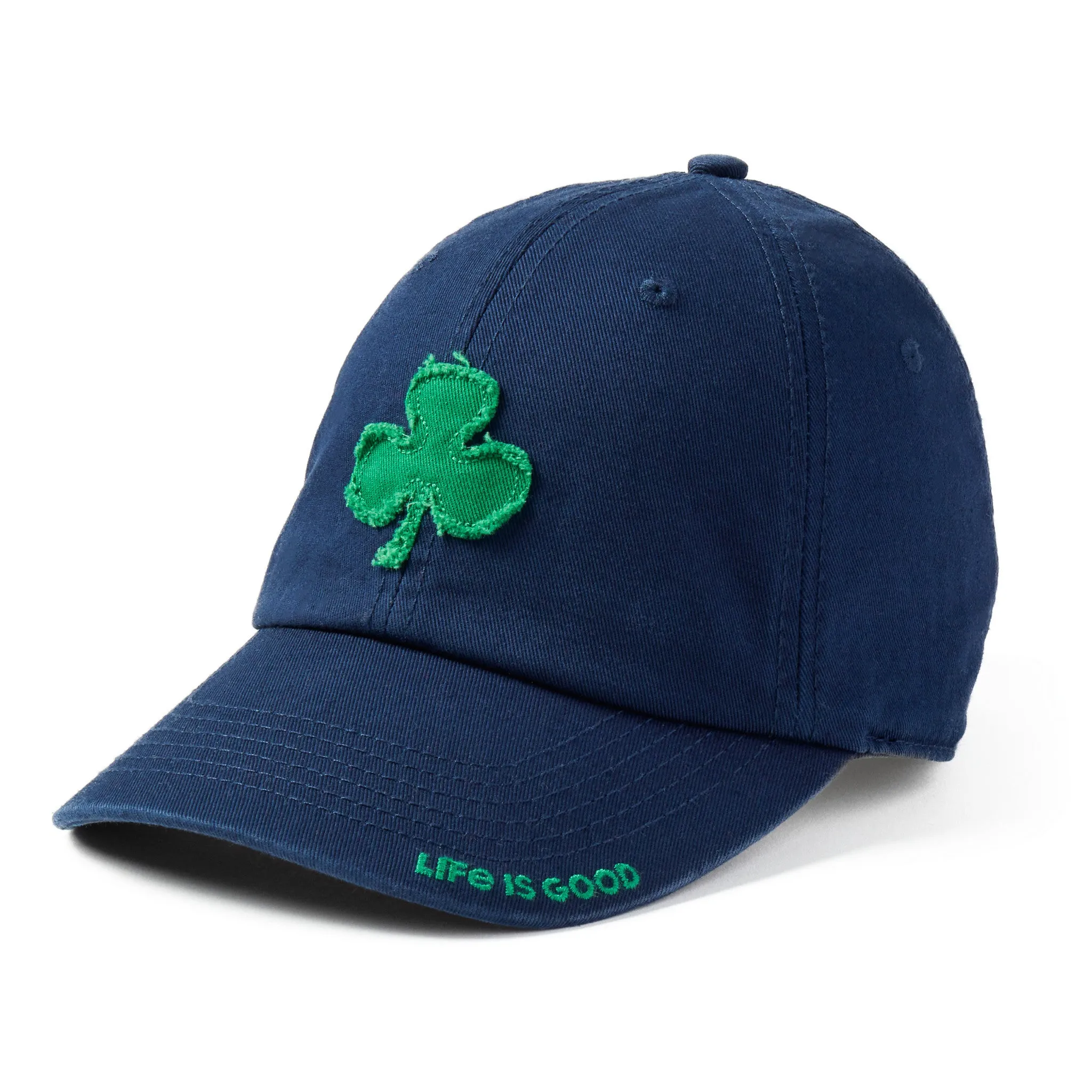 Adult Unisex Applique Shamrock Tattered Chill Cap Life is Good