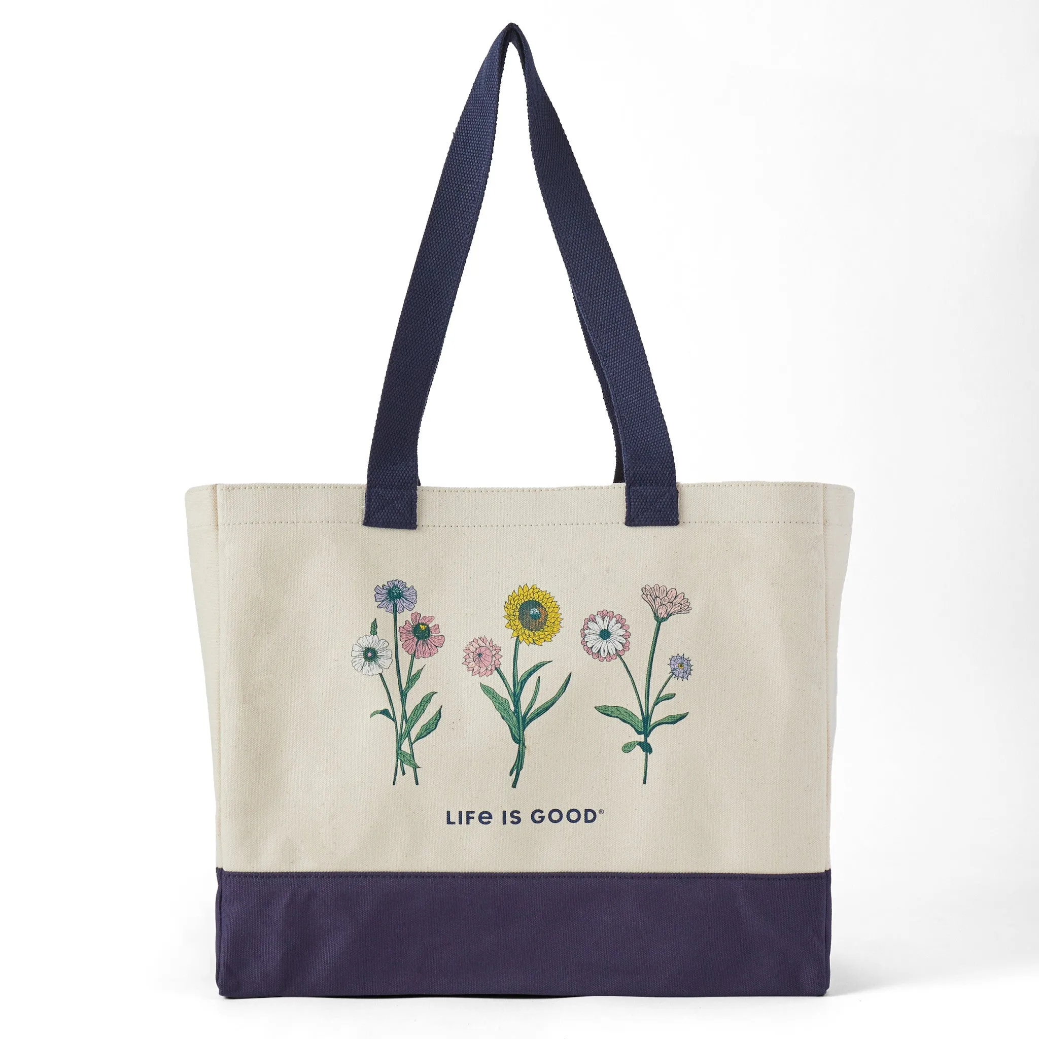 Adult Unisex Botanical Flowers Peace Cotton Canvas Tote Life is Good