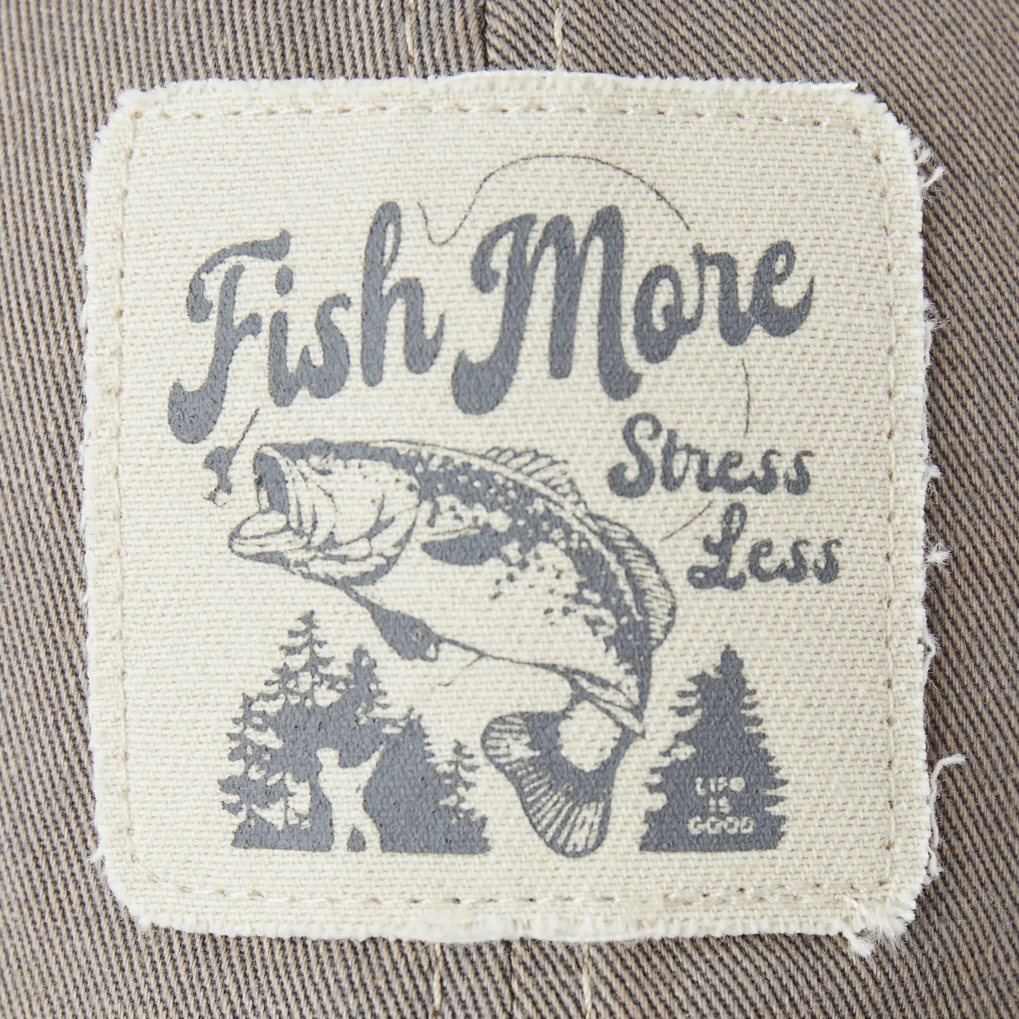 Adult Unisex Fish More Stress Less Bass Old Favorite Mesh Back Cap Life is Good