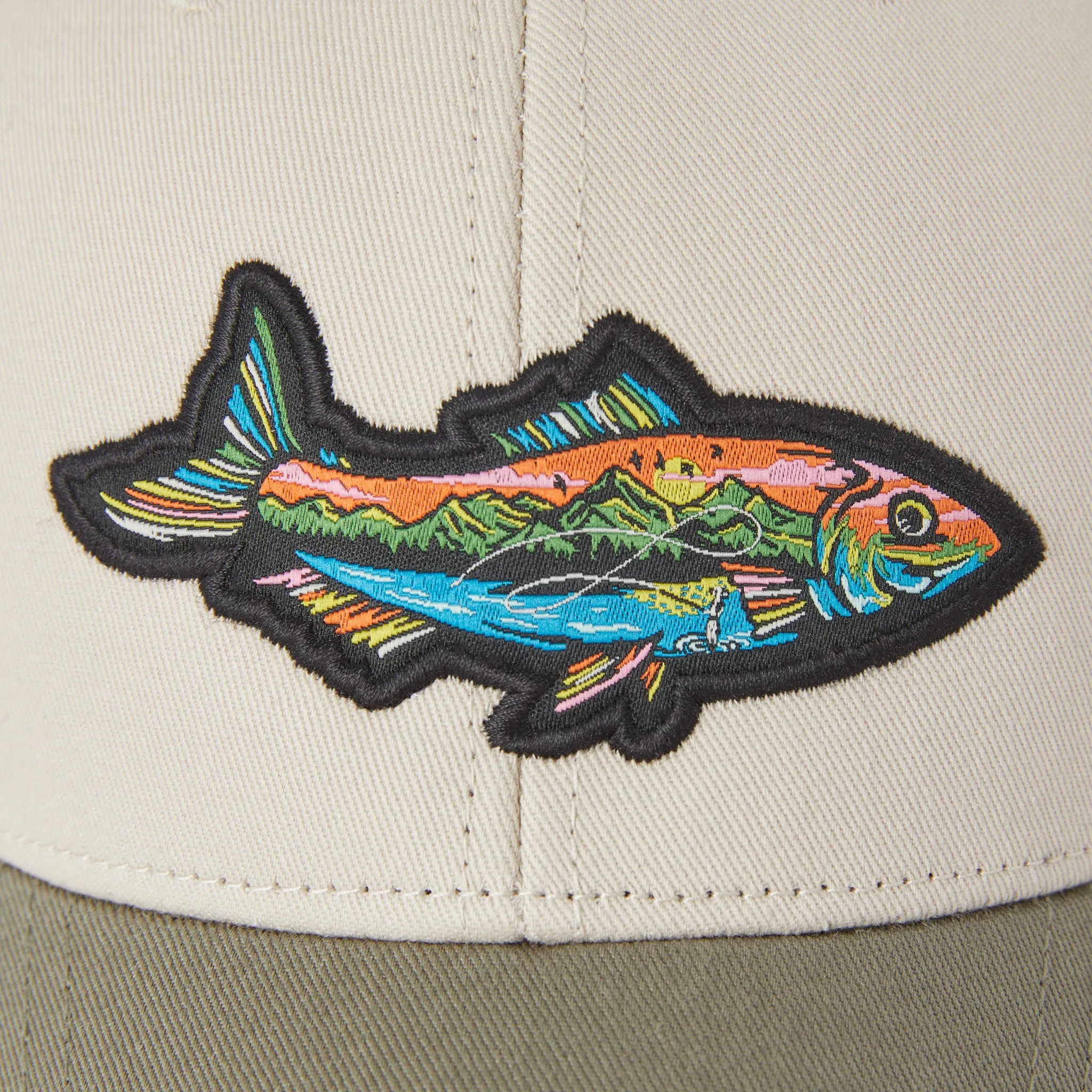Adult Unisex Fish Mountain Scene Hard Mesh Back Cap Life is Good