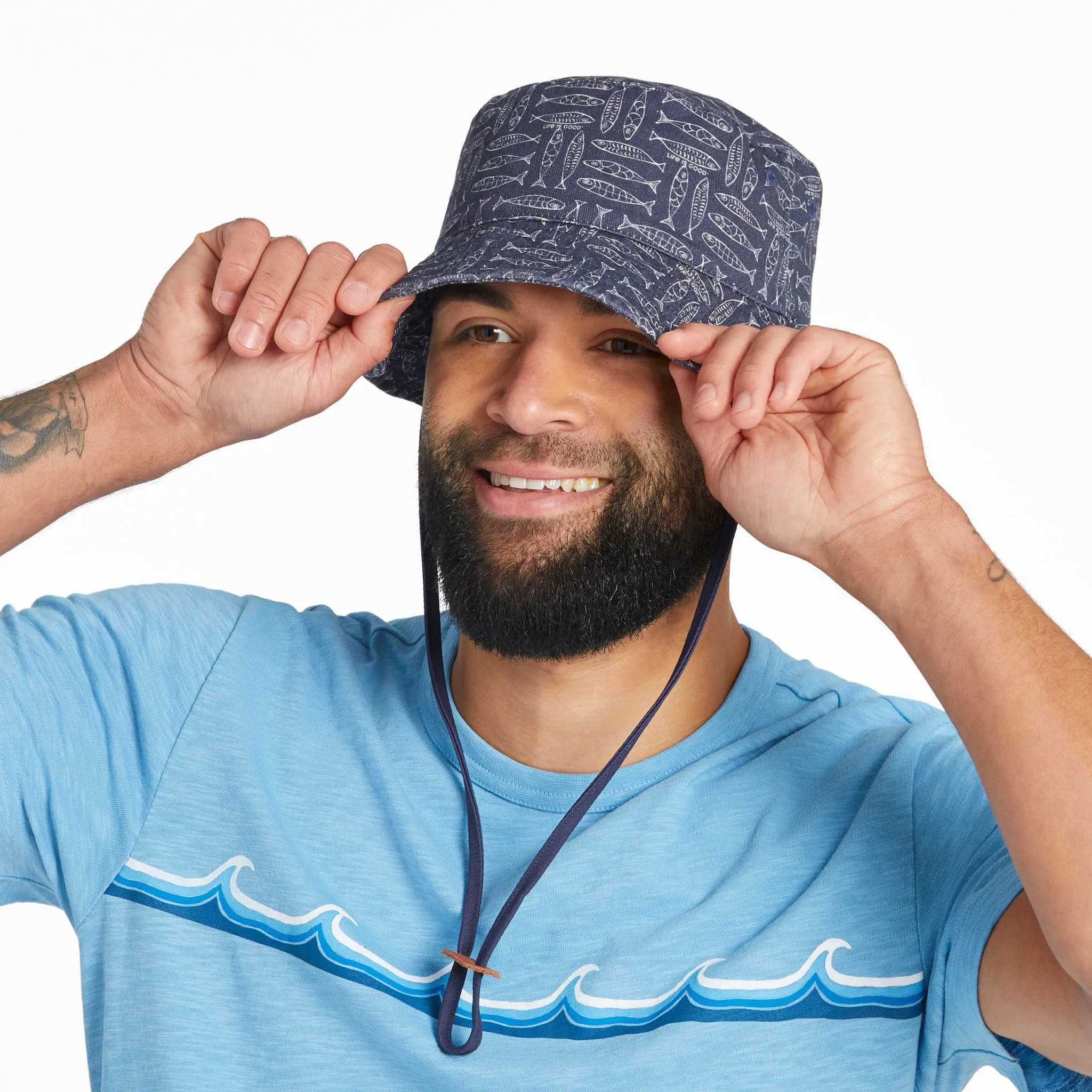 Adult Unisex Fish Pattern Bucket Hat Life is Good