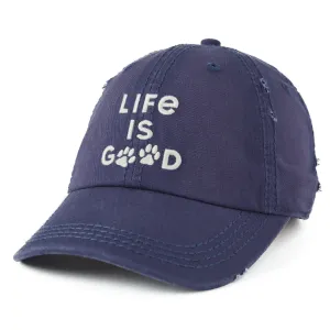 Adult Unisex Life is Good Paw Print Sunwashed Chill Cap Life is Good