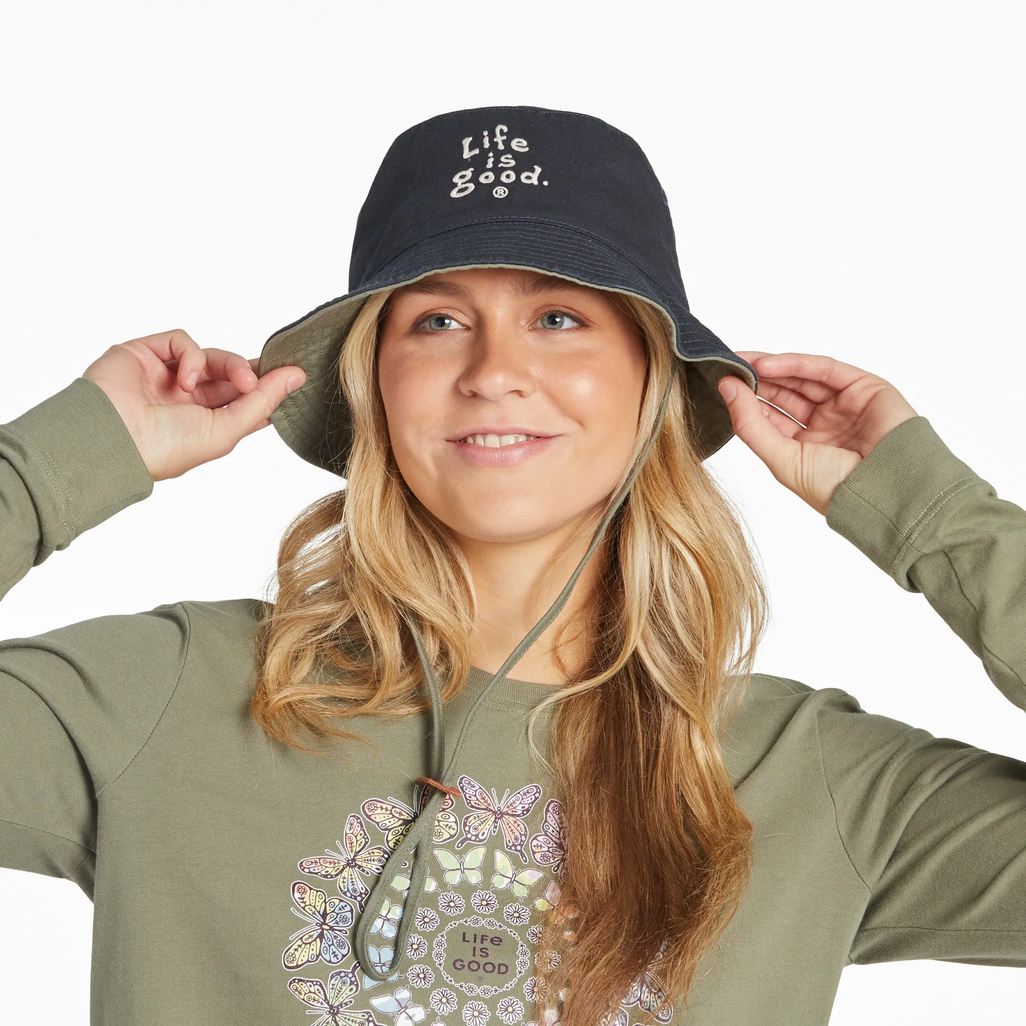 Adult Unisex LIG Vintage Wordmark Stacked Bucket Hat Life is Good