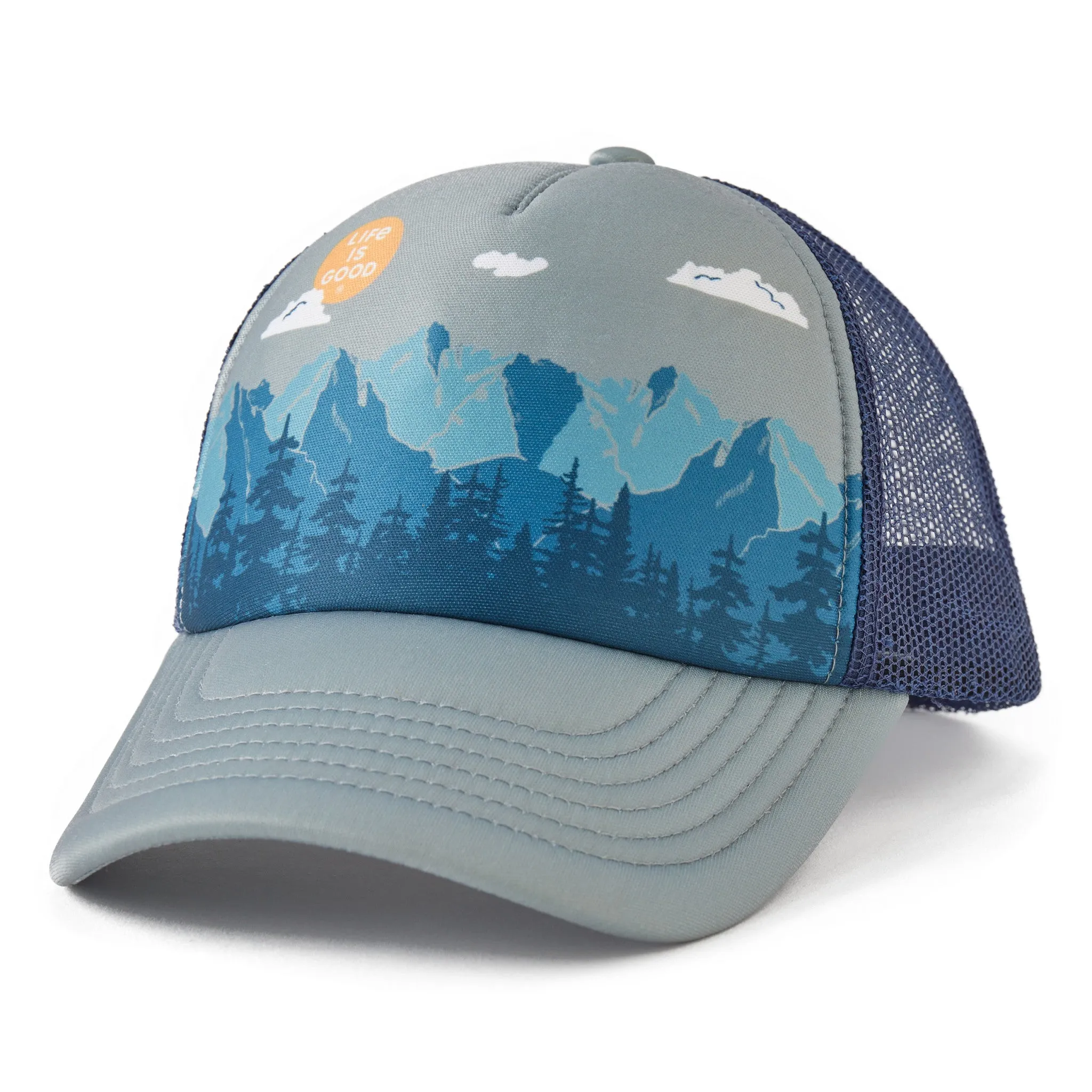 Adult Unisex Mountain Forest Scene Trucker Hat Life is Good