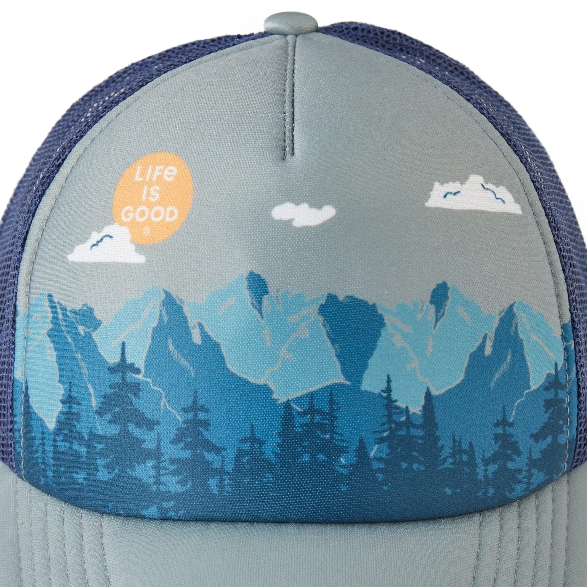 Adult Unisex Mountain Forest Scene Trucker Hat Life is Good