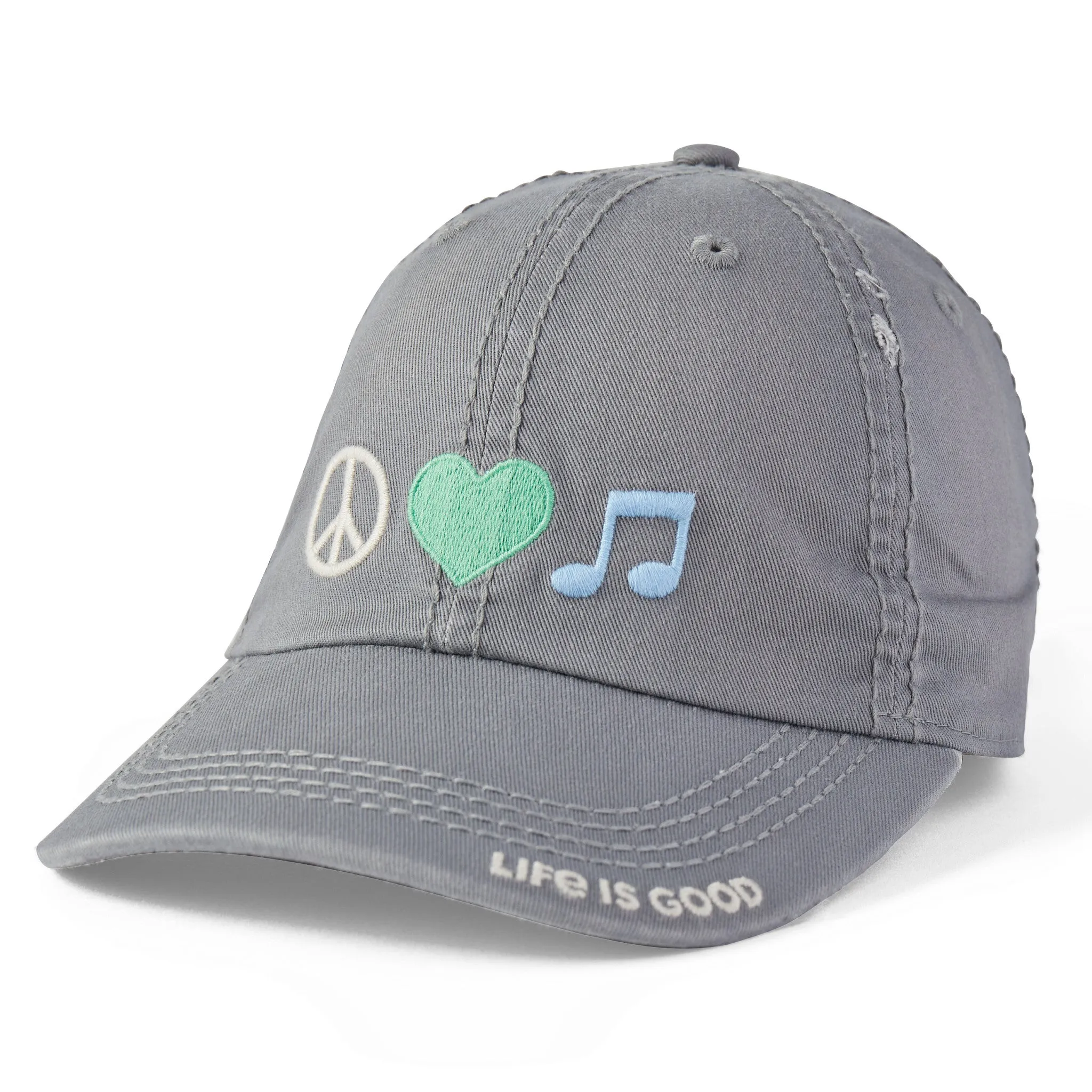 Adult Unisex Peace Love Music Sunwashed Chill Cap Life is Good