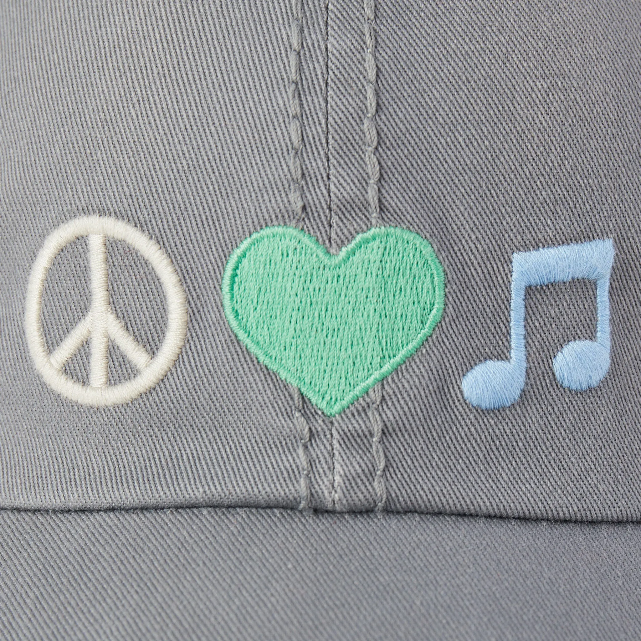 Adult Unisex Peace Love Music Sunwashed Chill Cap Life is Good