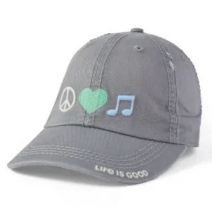 Adult Unisex Peace Love Music Sunwashed Chill Cap Life is Good