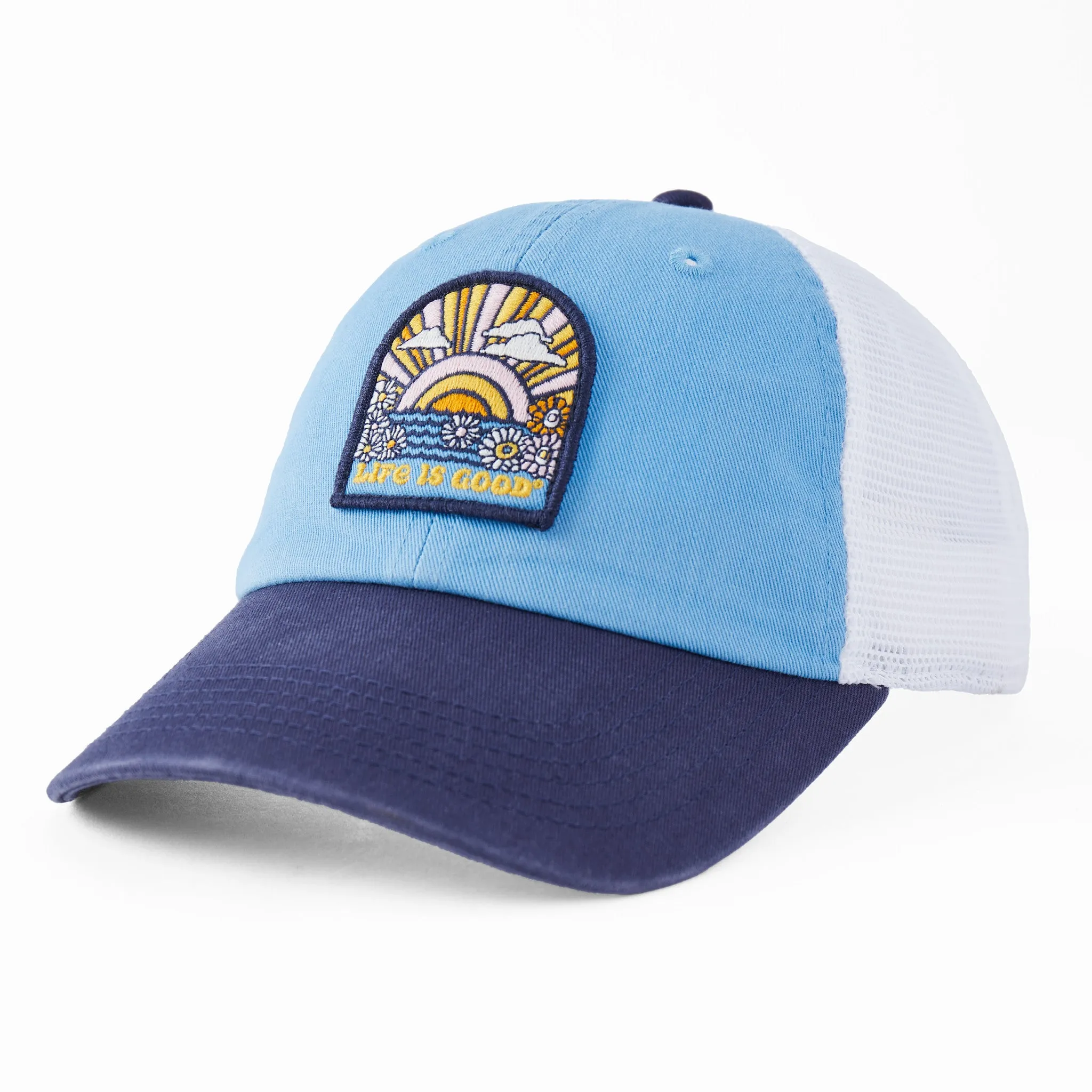 Adult Unisex Sunrise Flowers Soft Mesh Back Cap Life is Good