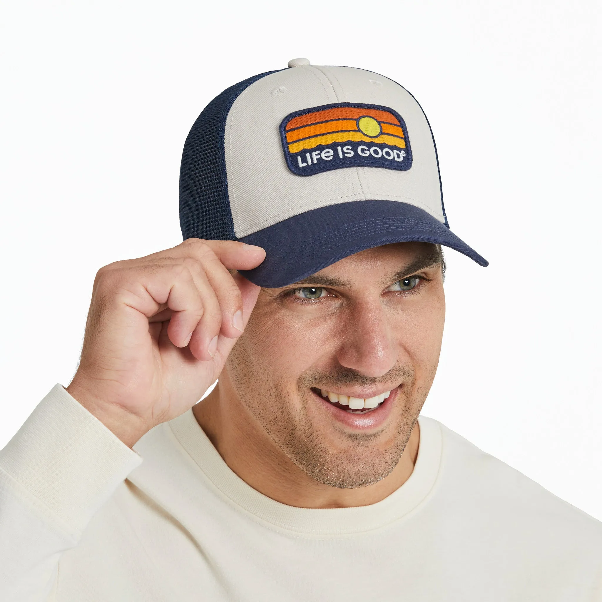 Adult Unisex Sunrise Water Stripe Trucker Life is Good