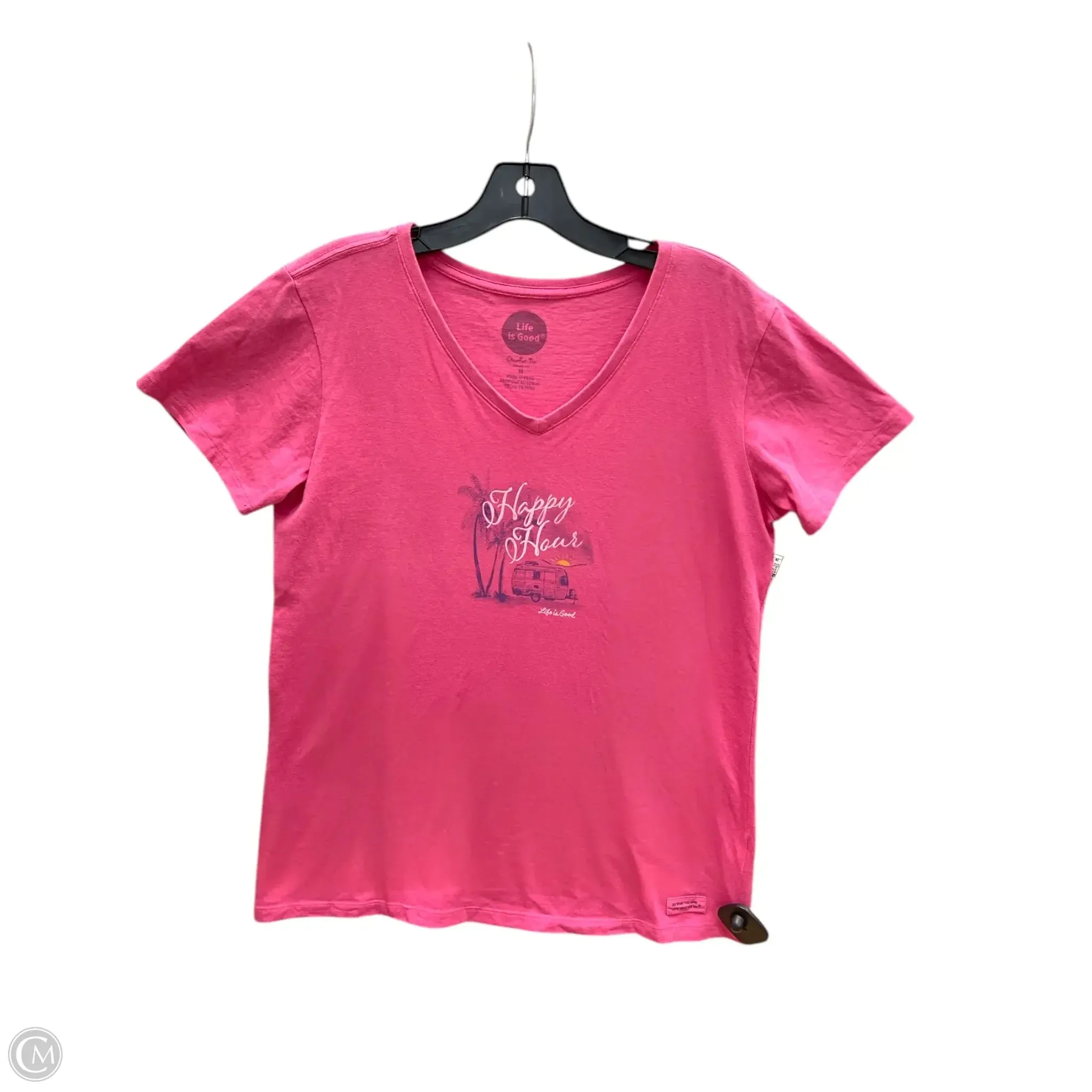 Athletic Top Short Sleeve By Life Is Good In Pink, Size: M