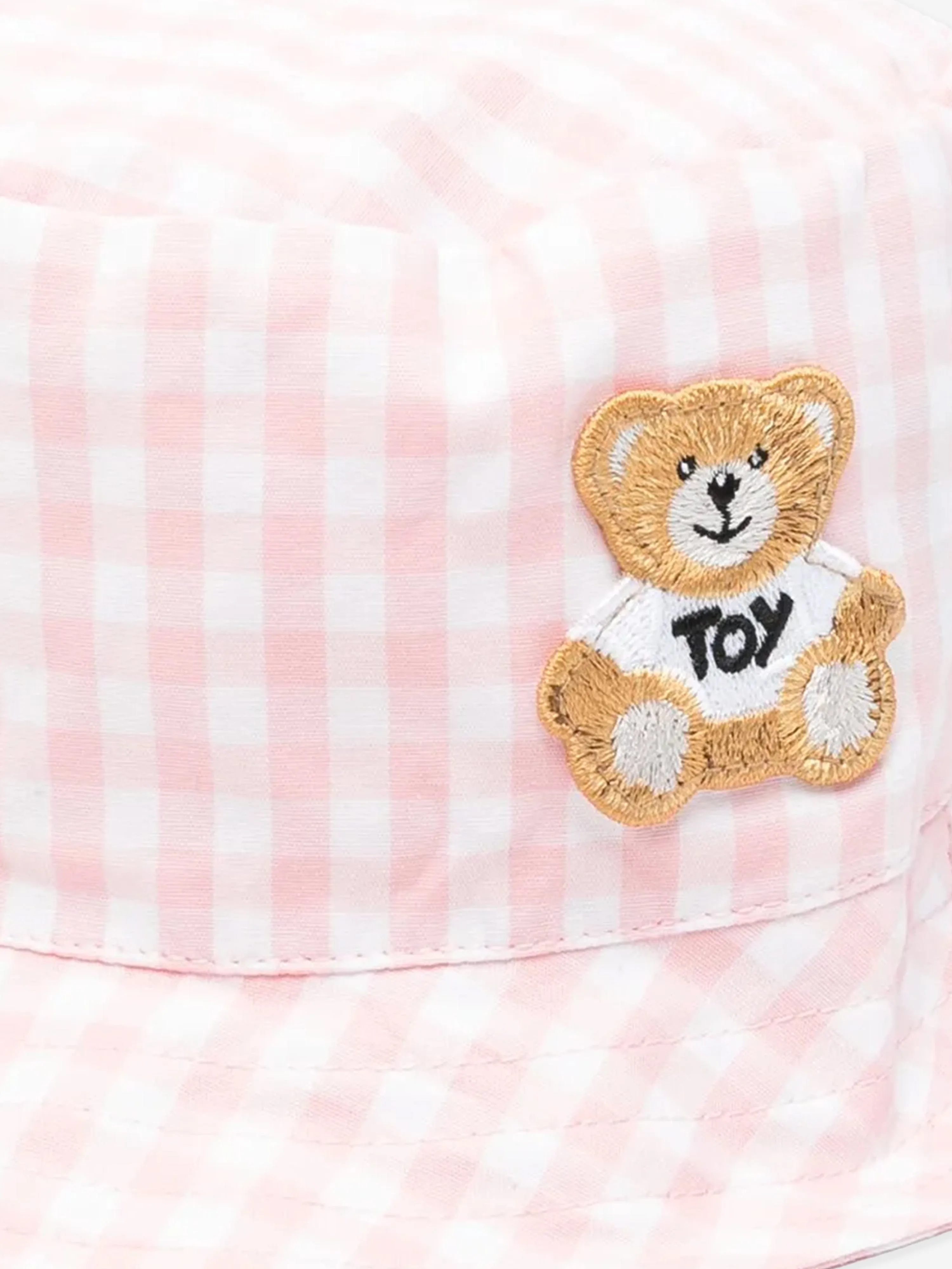 Baby Girls Gingham Teddy Bear Bucket Hat in Pink
