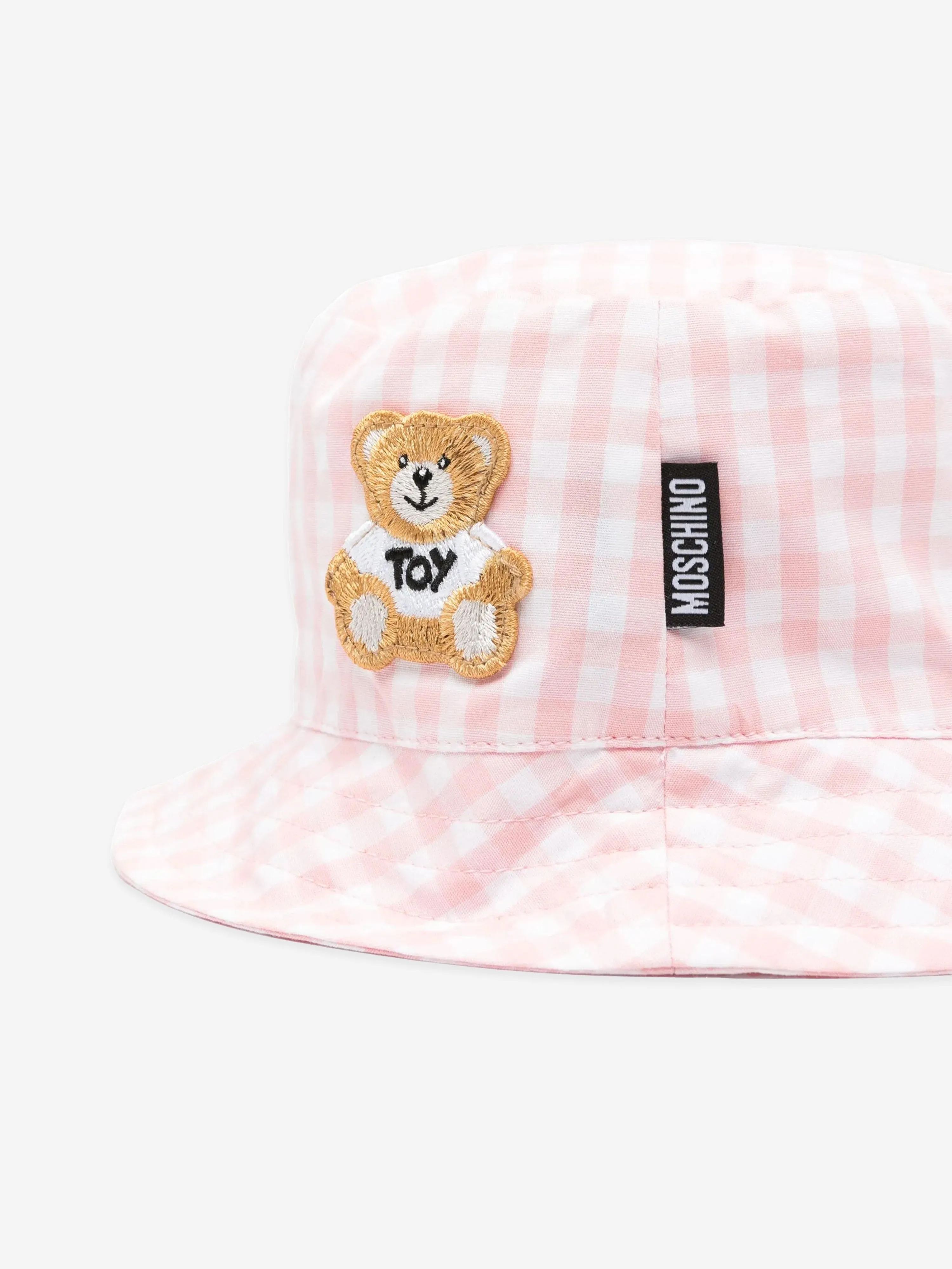 Baby Girls Gingham Teddy Bear Bucket Hat in Pink