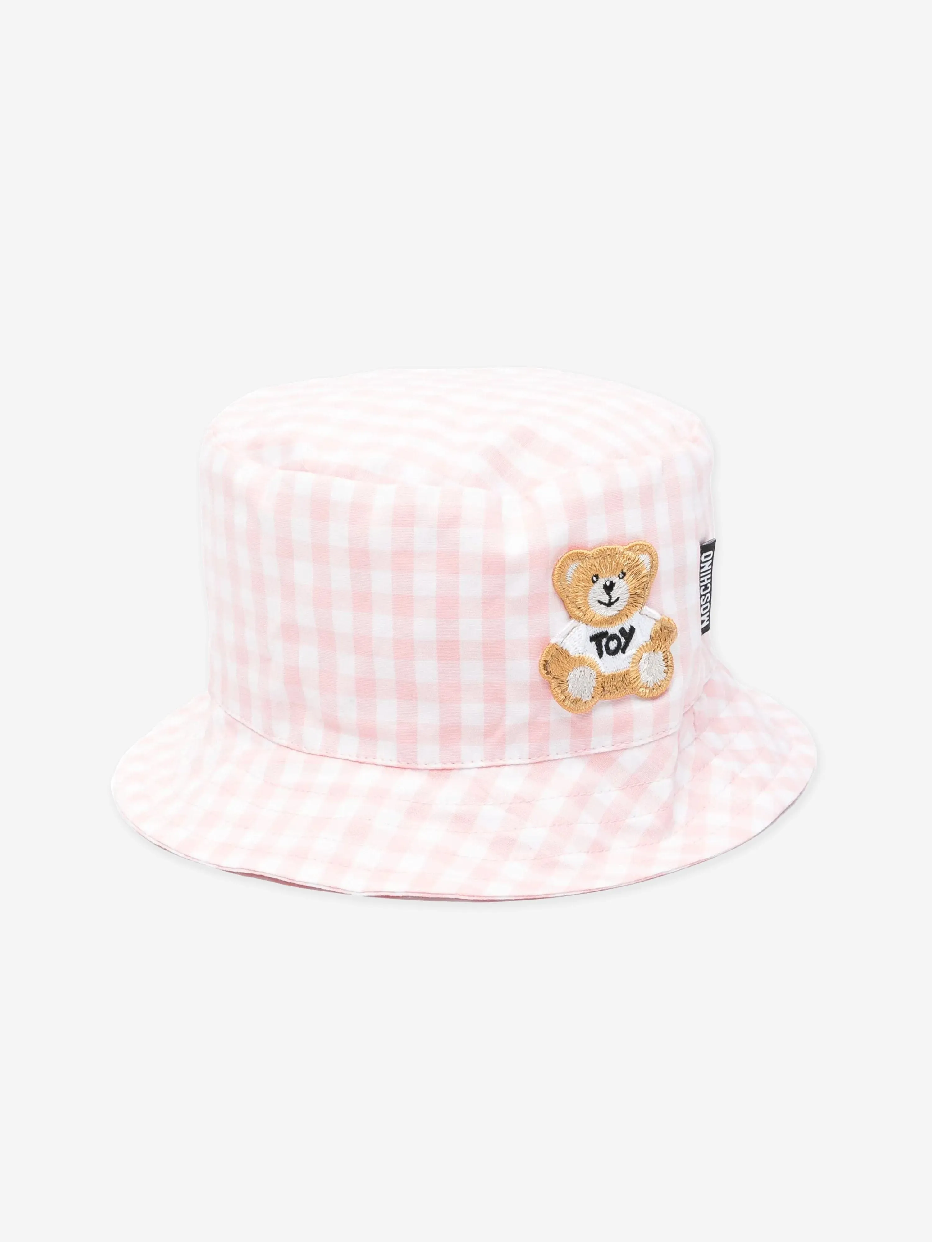 Baby Girls Gingham Teddy Bear Bucket Hat in Pink