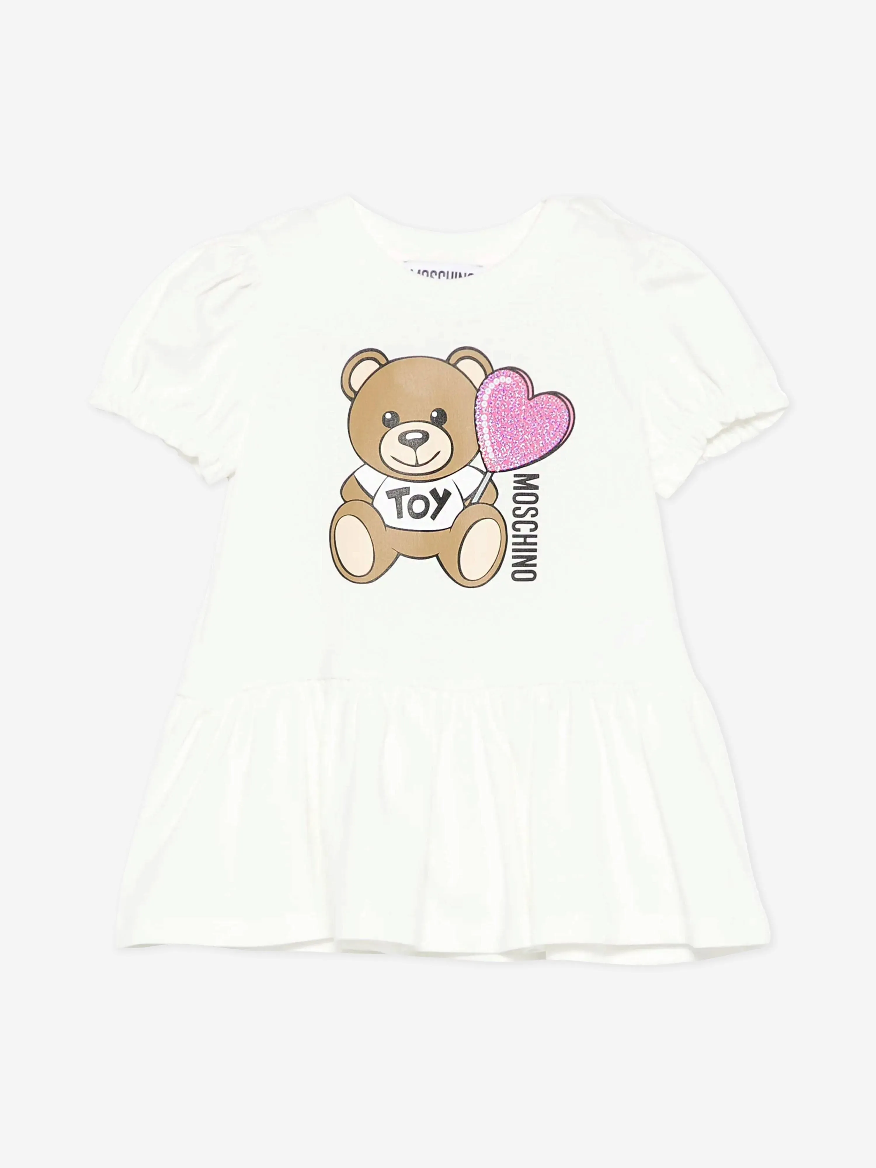Baby Girls Teddy Bear Dress in Ivory
