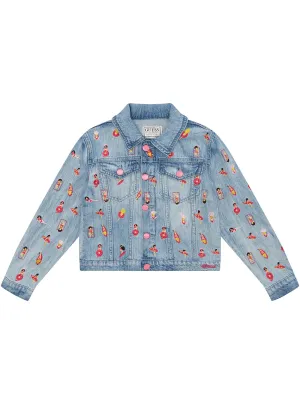 Blue Denim Surf Girl Embroidered Jacket Guess