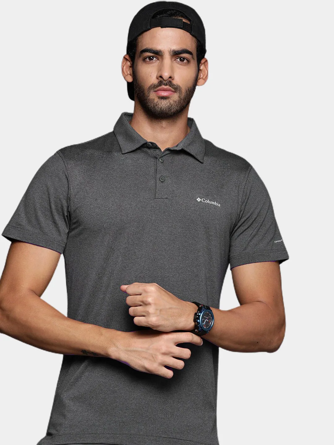 Columbia Men Black Omni-Wick Tech Trail Polo Tshirt