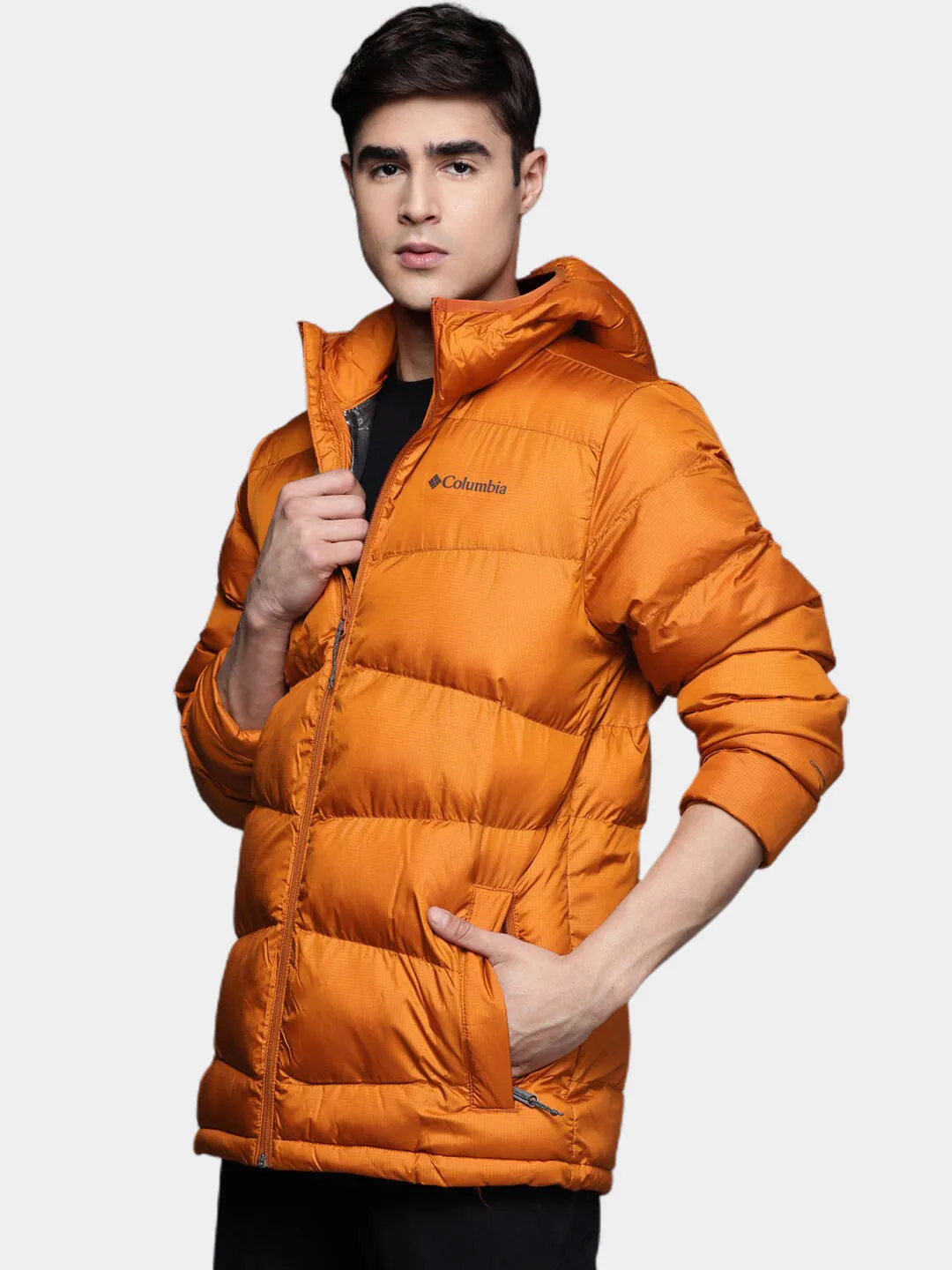 Columbia Men Orange Omni-Heat Reflective Fivemile Butte Hooded Jacket