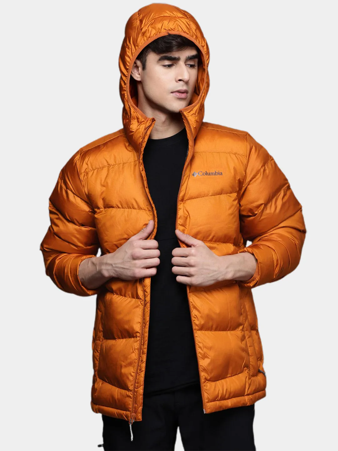 Columbia Men Orange Omni-Heat Reflective Fivemile Butte Hooded Jacket
