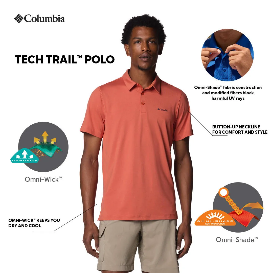 Columbia Men Red Omni-Wick Tech Trail Polo Tshirt