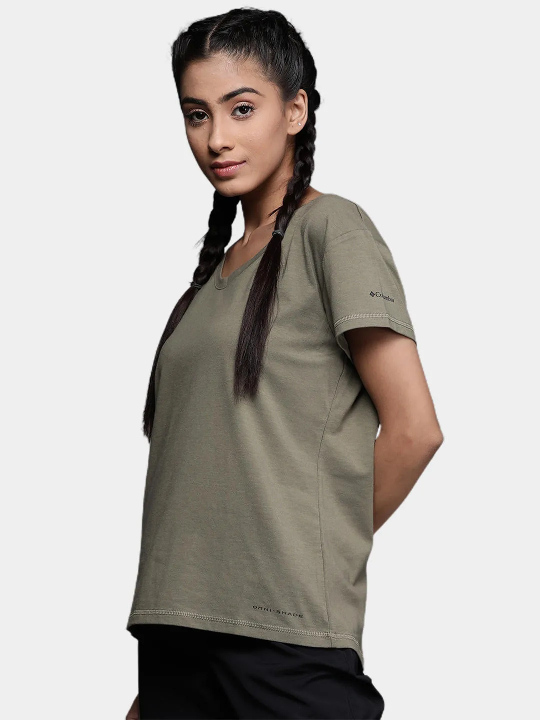 Columbia Women Green Omni-Wick Sun Trek Tshirt