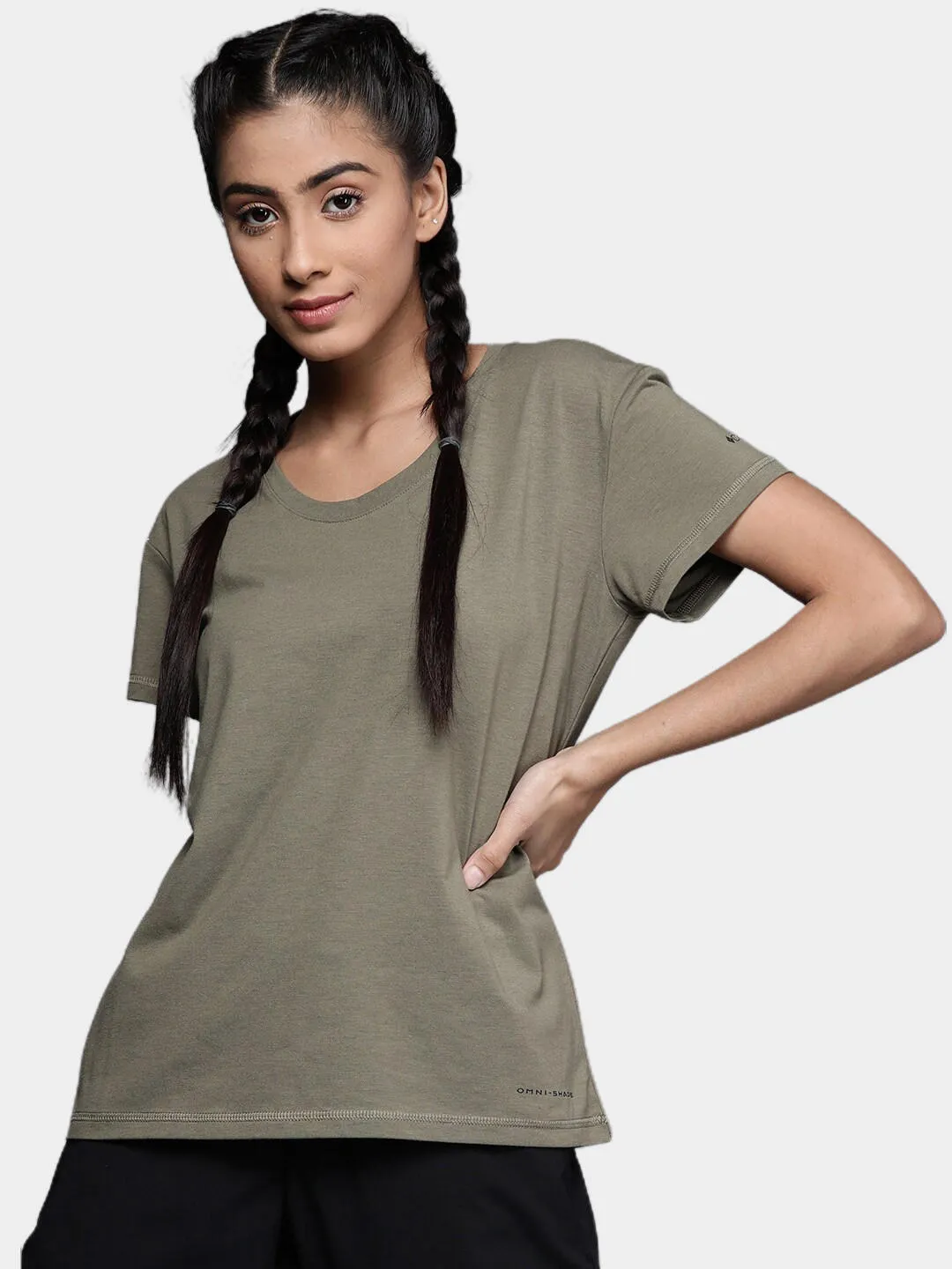 Columbia Women Green Omni-Wick Sun Trek Tshirt