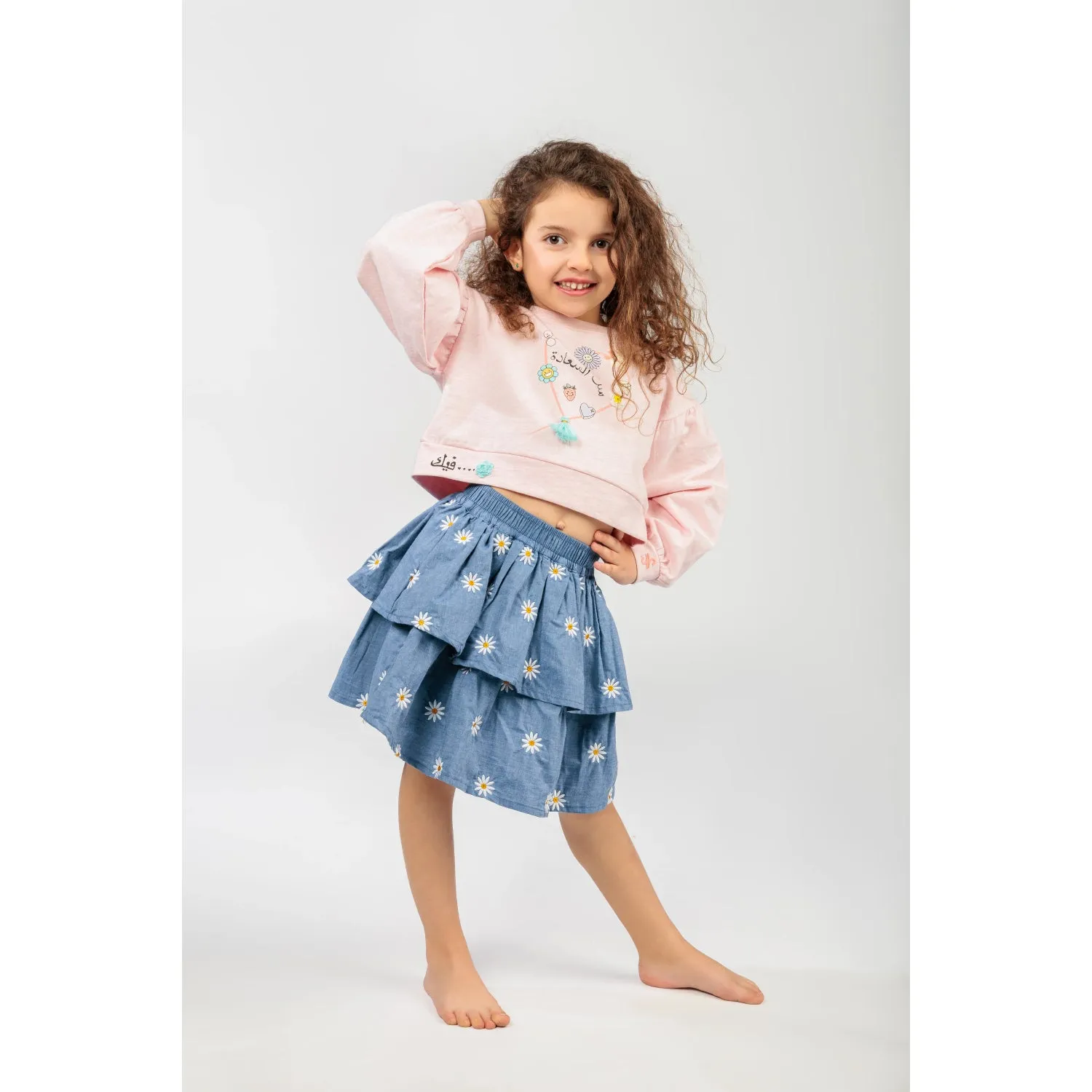 Ein Ghein Kids Girl's Blue with White Embroidery Skirt