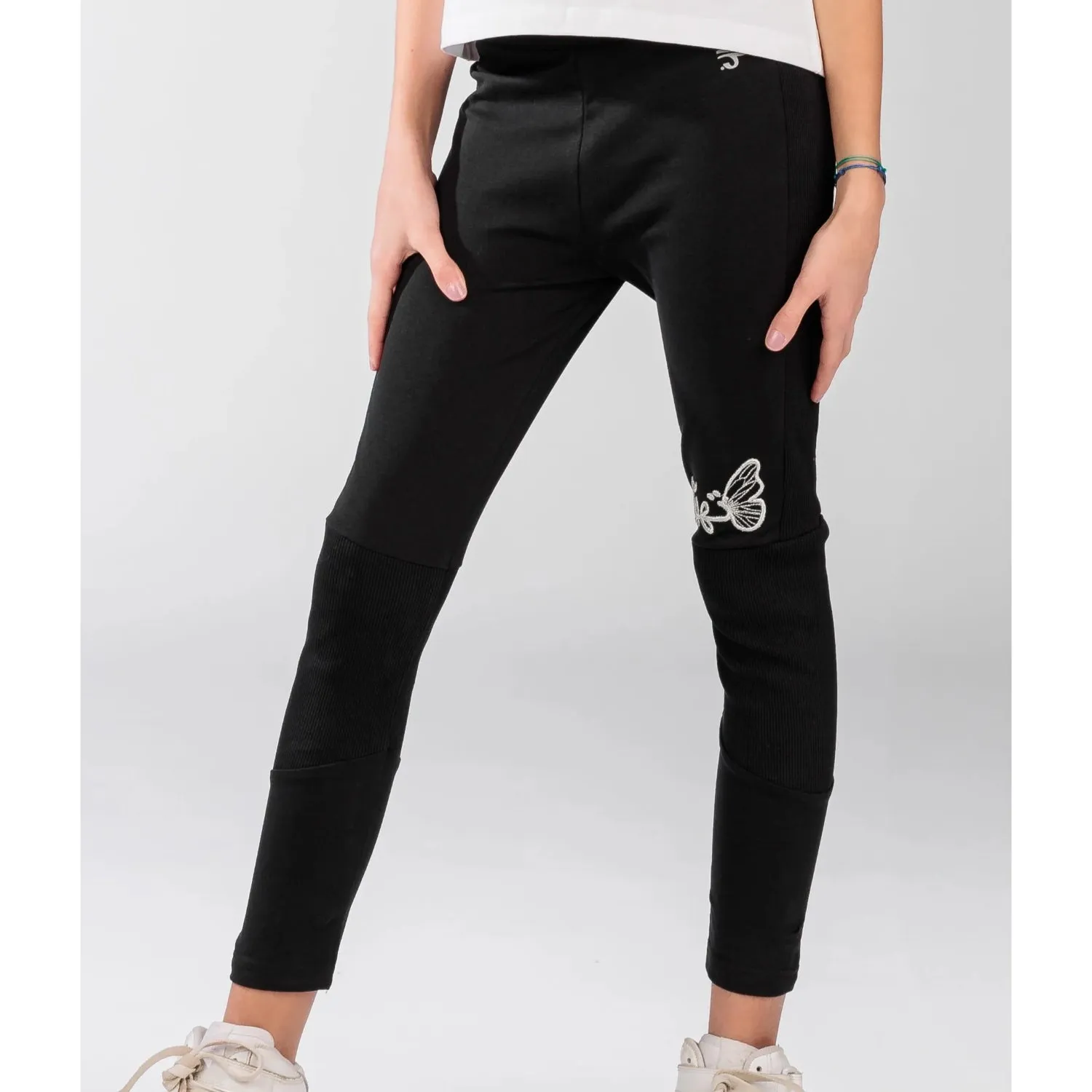 Ein Ghein Kids Leggings Girl's Black with Silver Embroidery Leggings