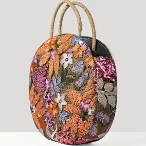 Floral Sequins Round Straw Tote Bag Anna Kay Co