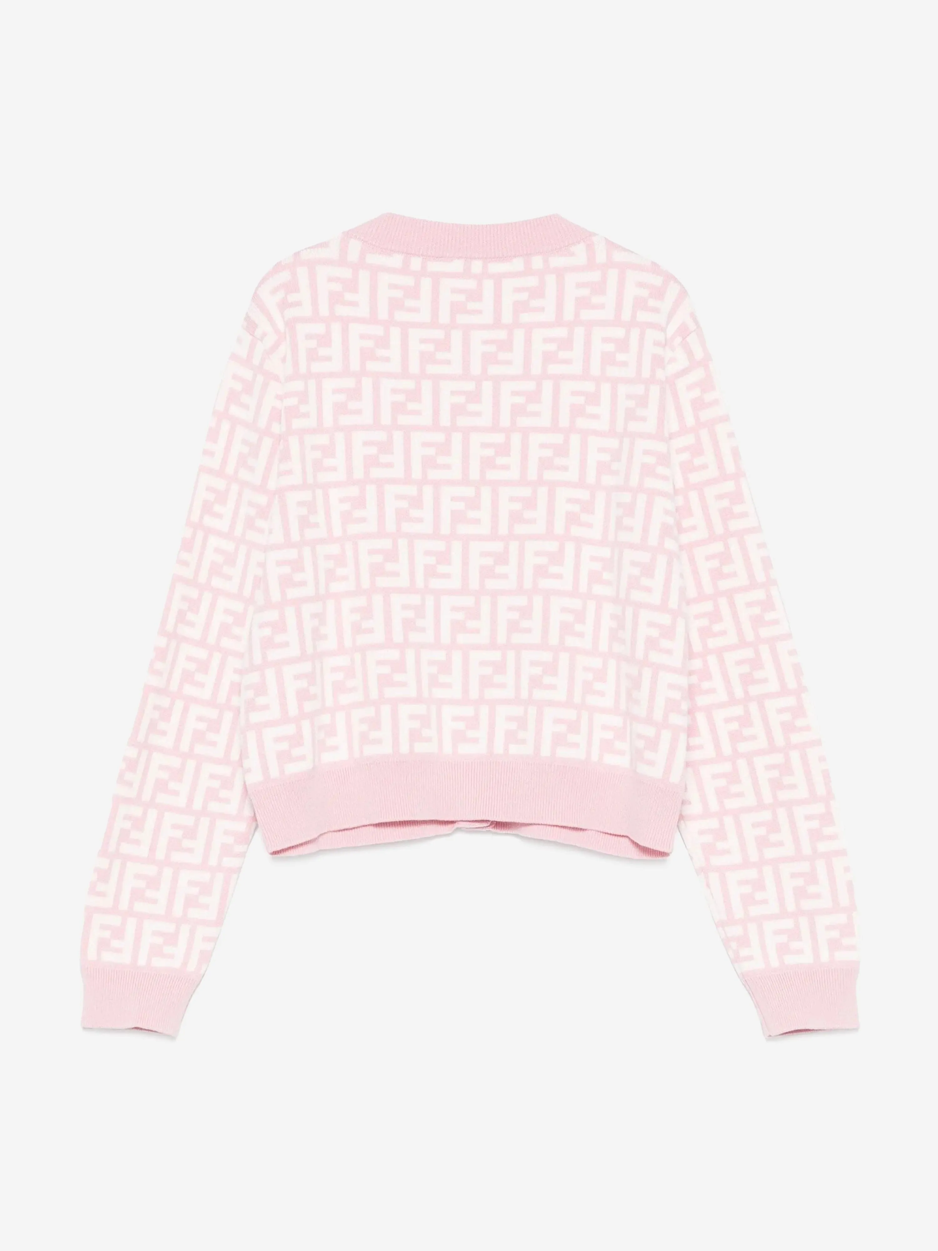 Girls FF Logo Knittd Cardigan in Pink