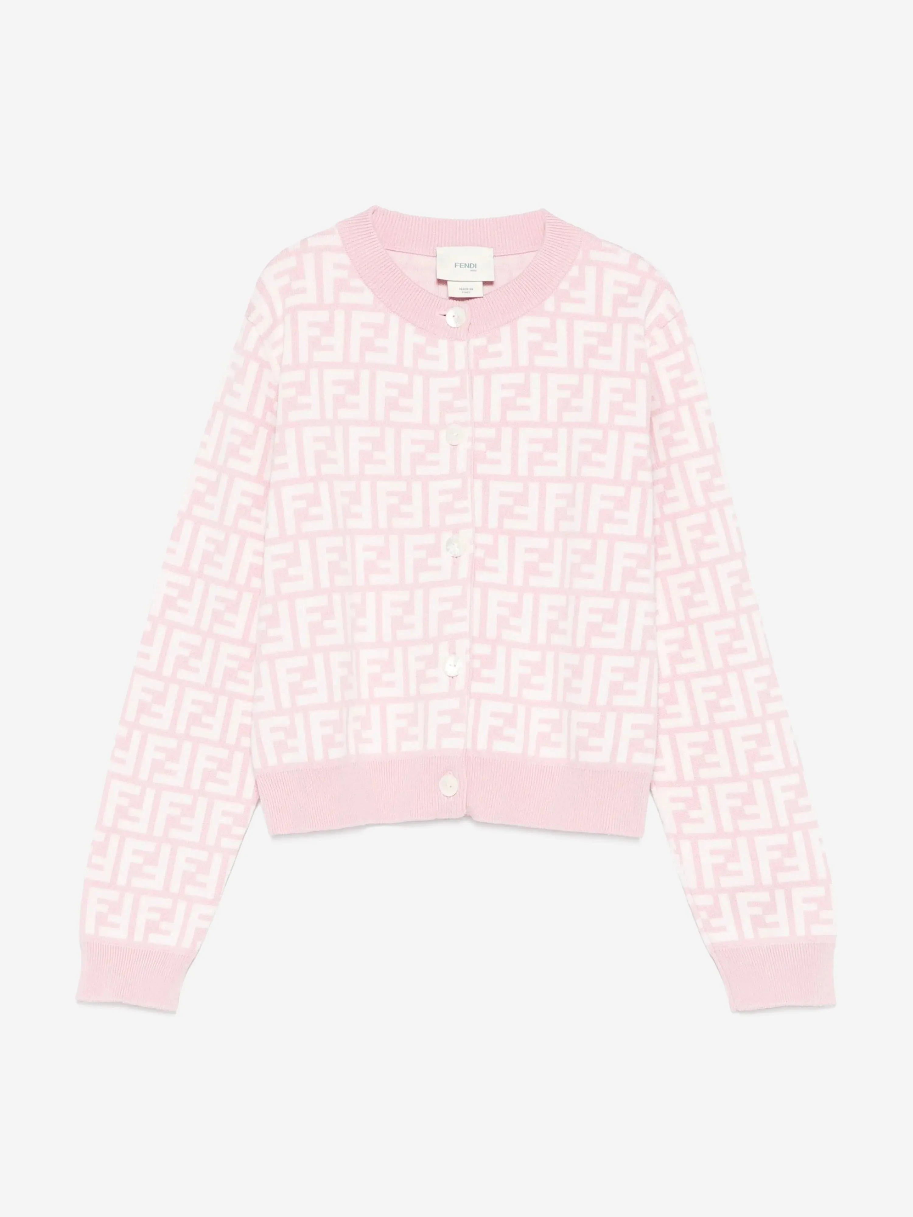 Girls FF Logo Knittd Cardigan in Pink
