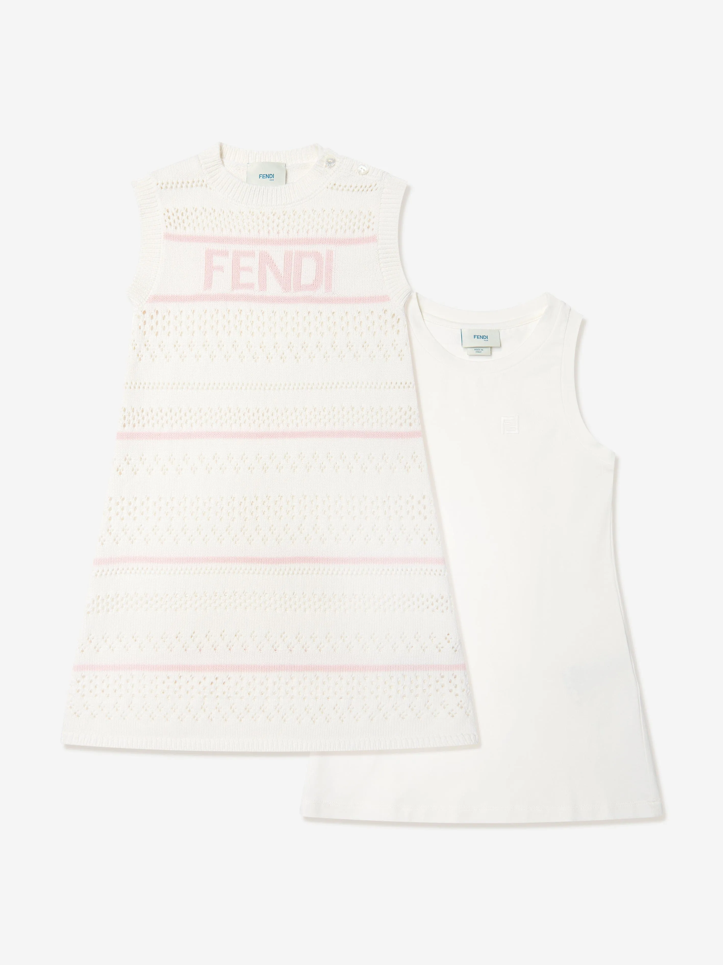 Girls Striped Crochet Dress in White
