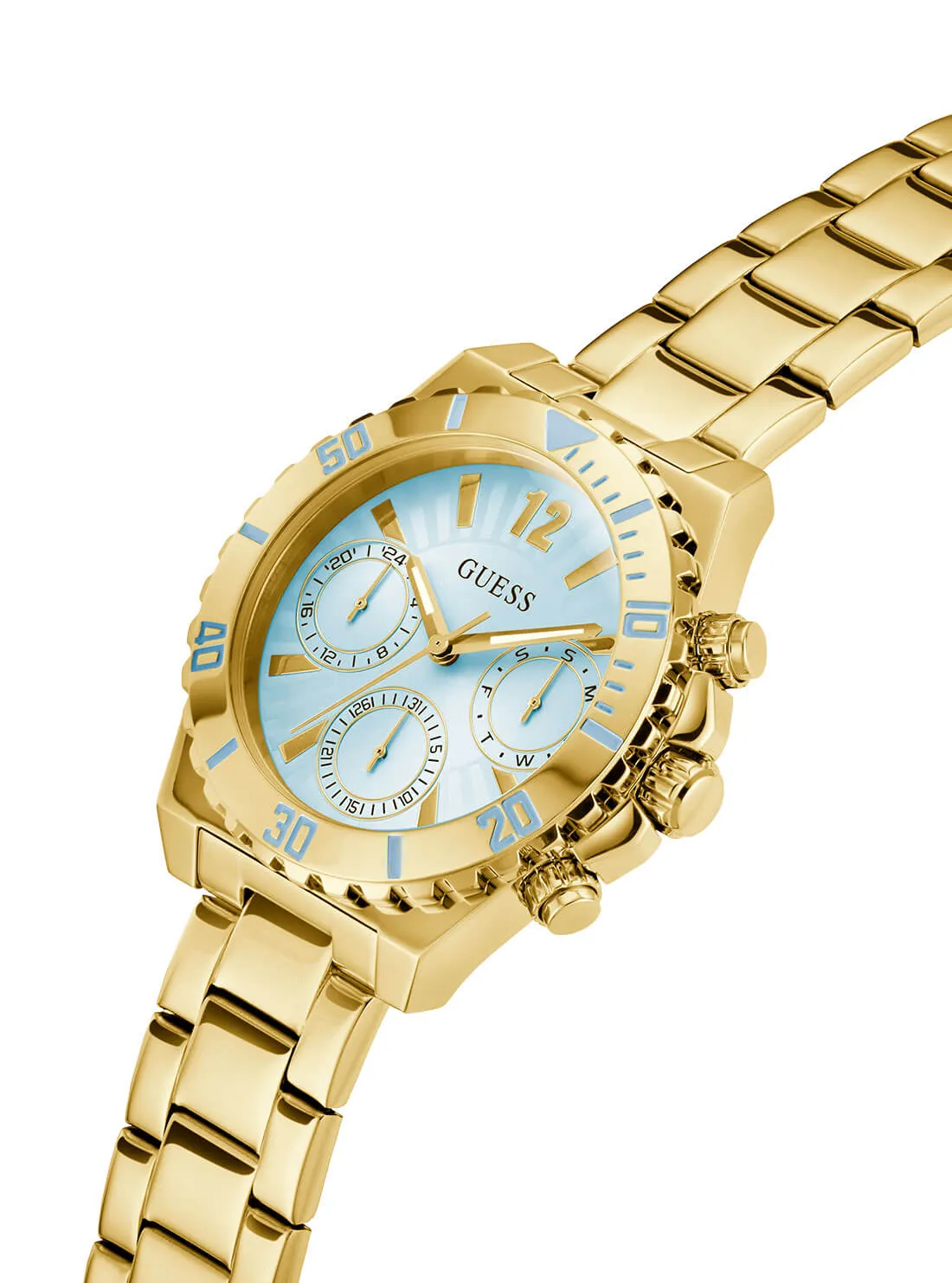 Gold Phoebe Blue Dial Link Watch Guess