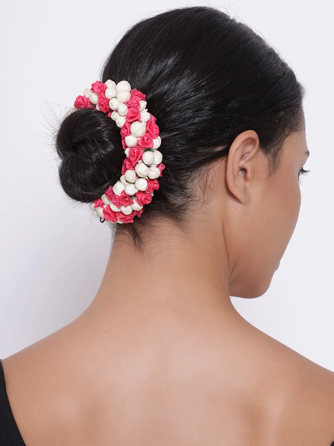 Handcrafted Red Rose And Mogra Bun Hair Accessory