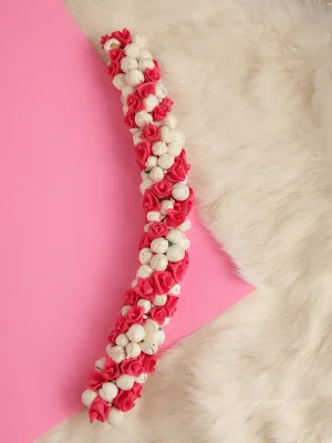 Handcrafted Red Rose And Mogra Bun Hair Accessory
