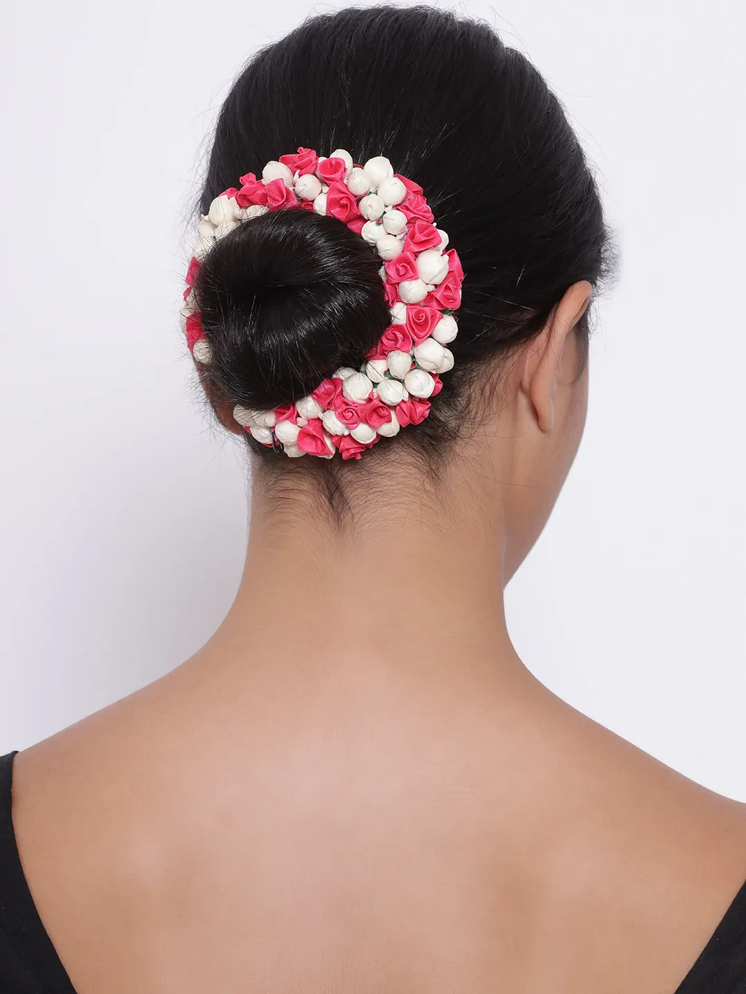 Handcrafted Red Rose And Mogra Bun Hair Accessory