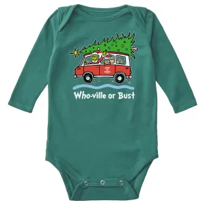 Infant Grinch and Max Who-Ville Or Bust Long Sleeve Crusher Baby Bodysuit Life is Good