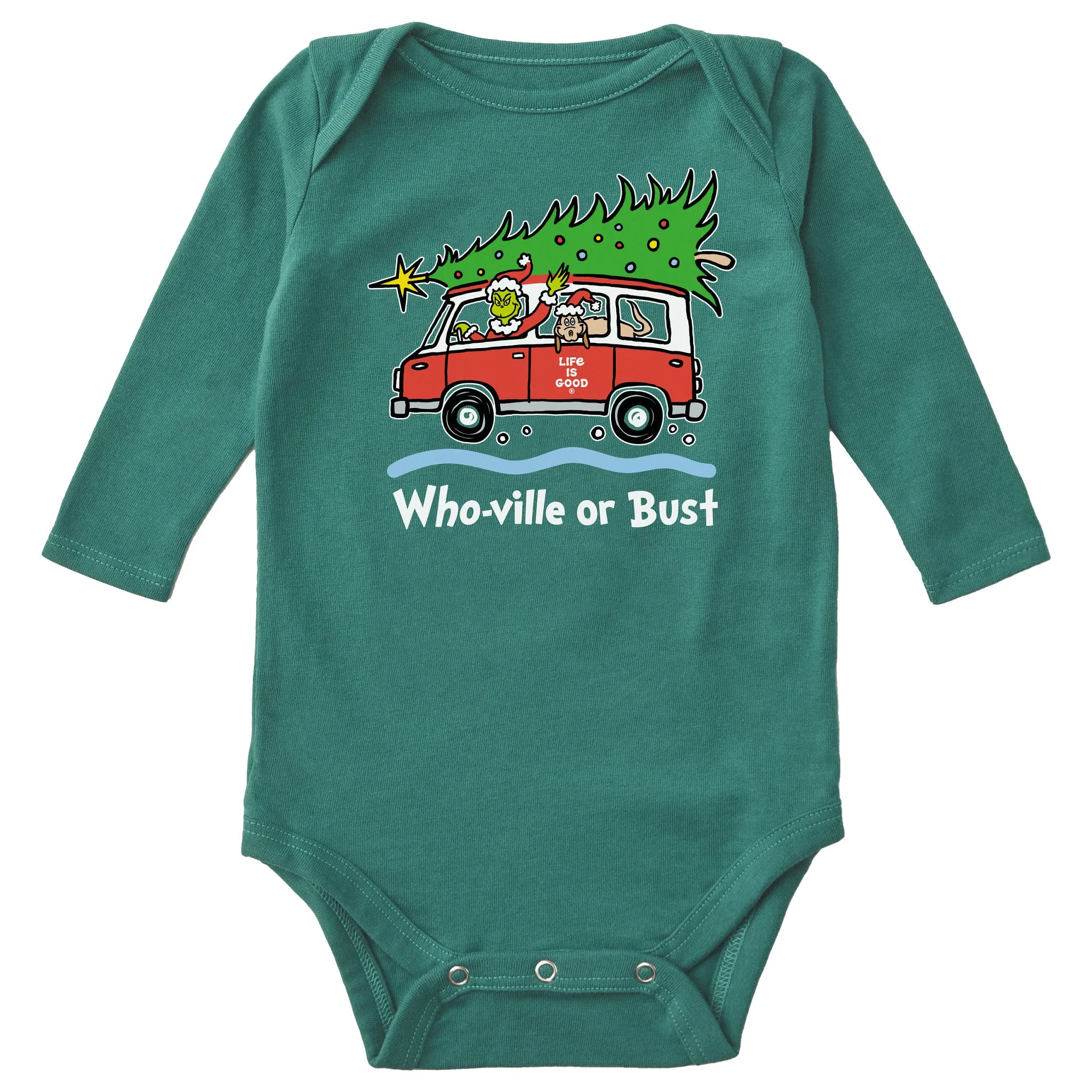 Infant Grinch and Max Who-Ville Or Bust Long Sleeve Crusher Baby Bodysuit Life is Good