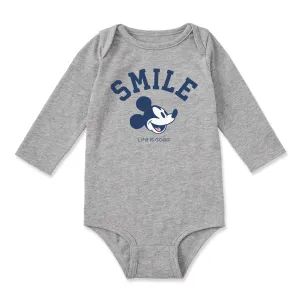 Infant Smile Steamboat Willie Long Sleeve Crusher Baby Bodysuit Life is Good