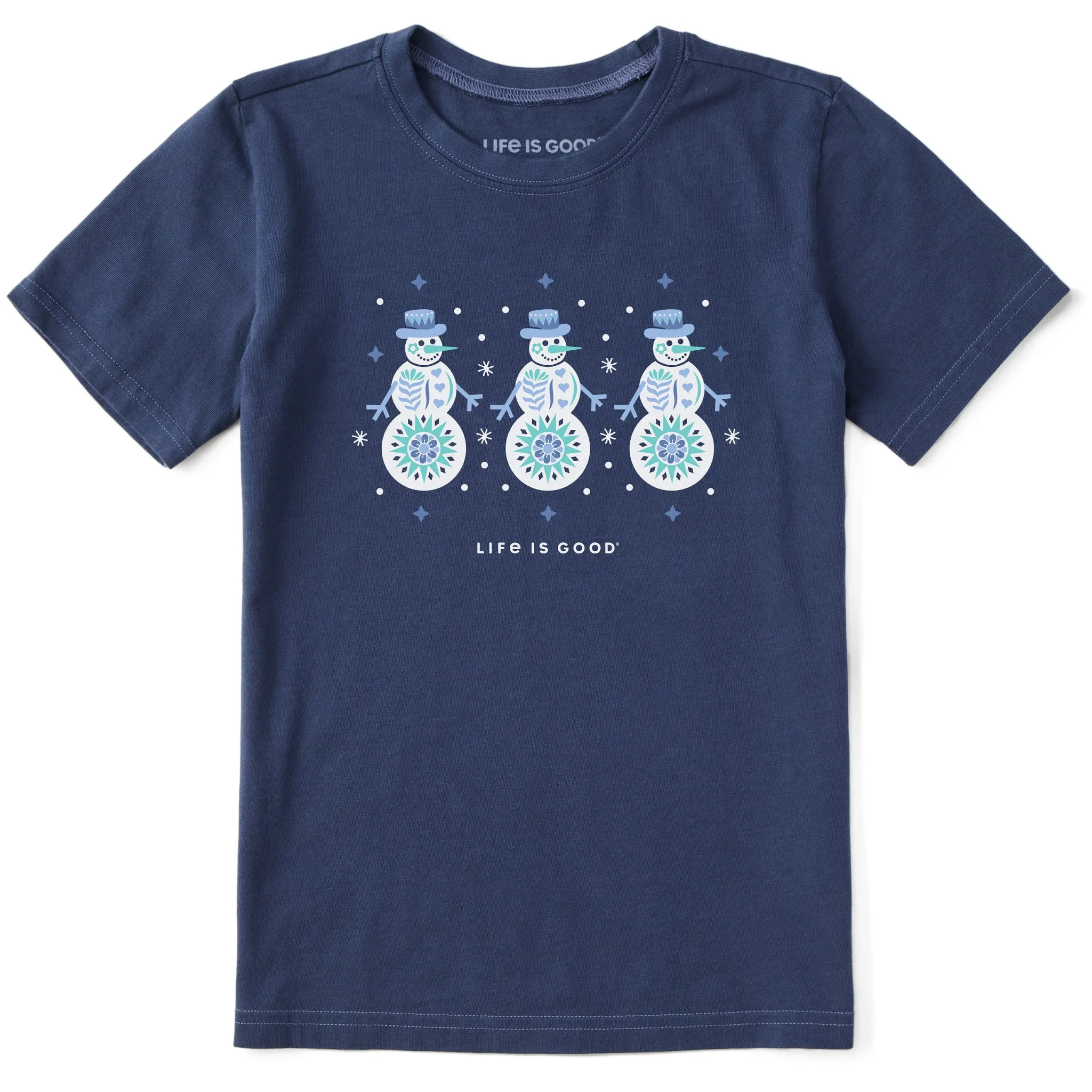 Kids 3 Snowmen Short Sleeve Crusher Tee Life is Good