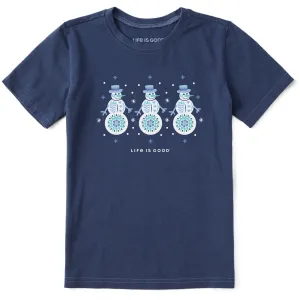 Kids 3 Snowmen Short Sleeve Crusher Tee Life is Good