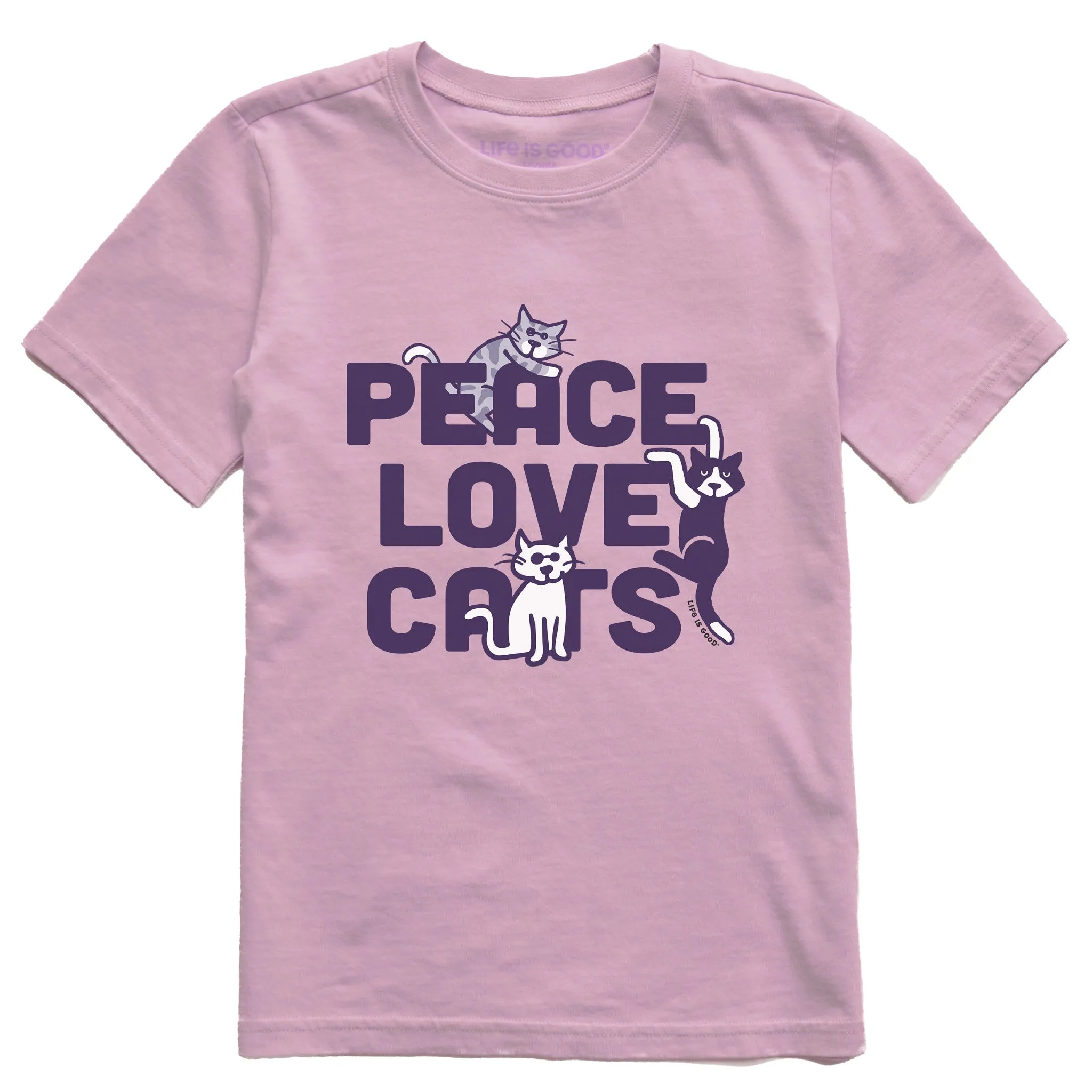 Kids Al Peace Love Cats Short Sleeve Crusher Tee Life is Good