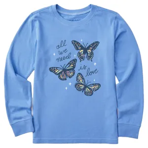 Kids All We Need is Love Butterflies Long Sleeve Crusher Tee Life is Good