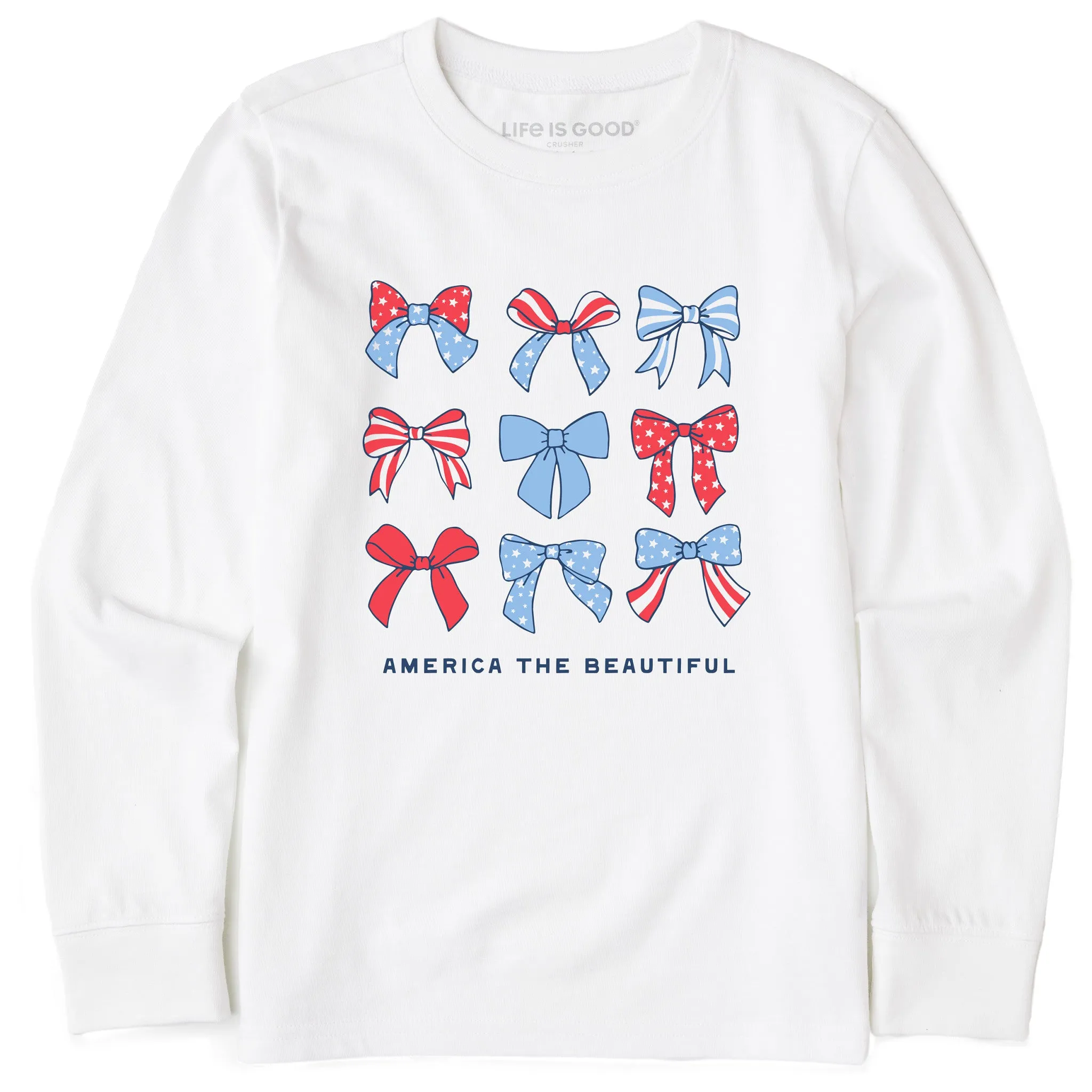 Kids America the Beautiful Bows Long Sleeve Crusher Tee Life is Good