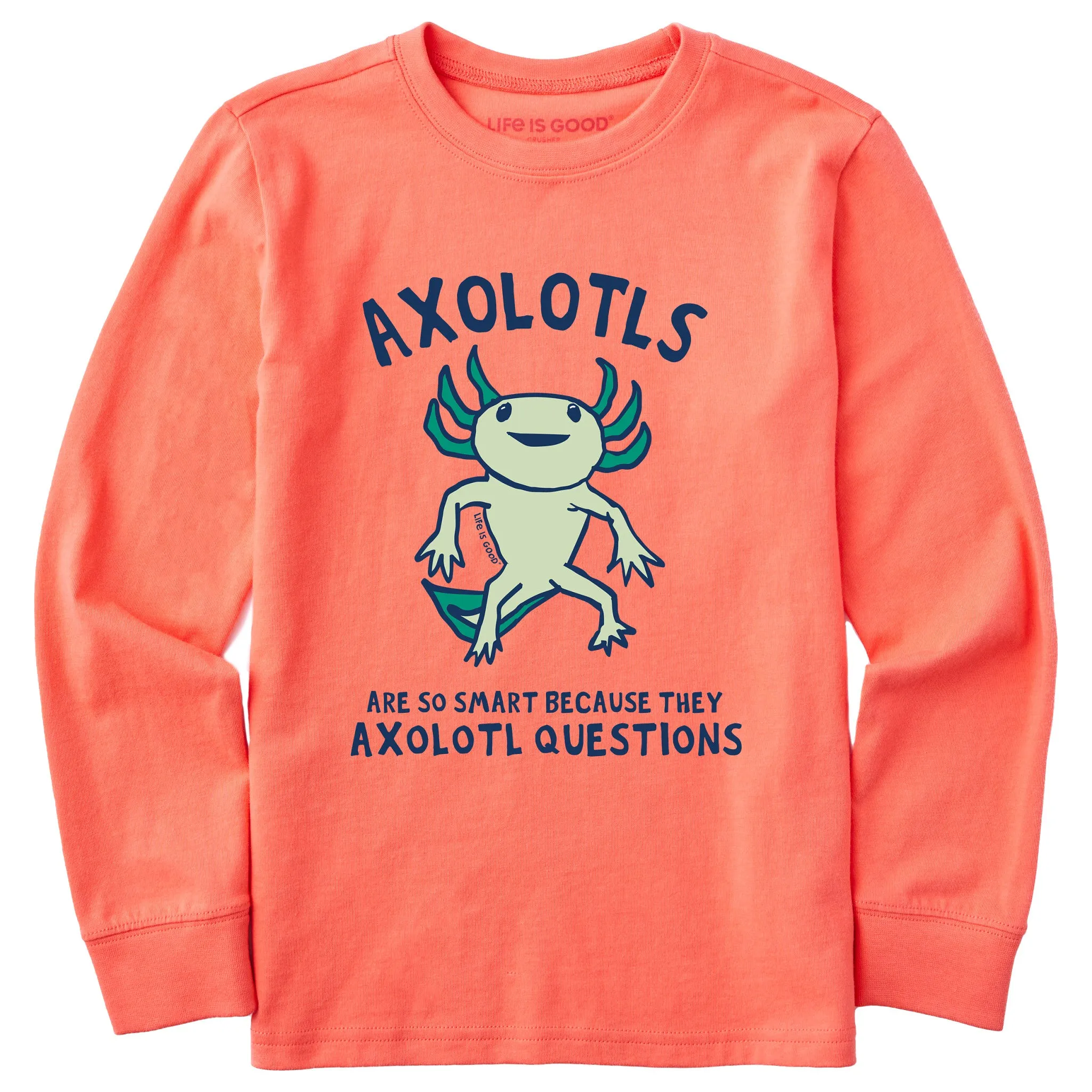 Kids Axolotls Questions Long Sleeve Crusher Tee Life is Good