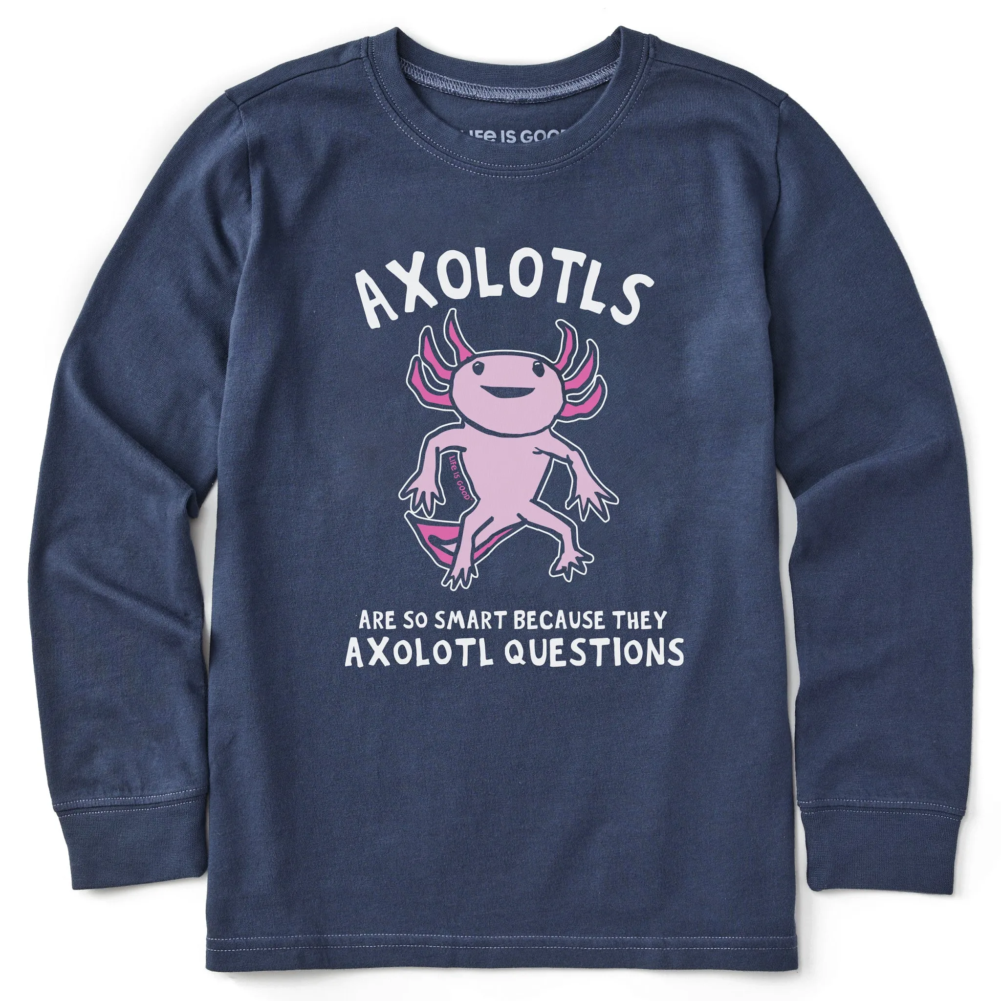 Kids Axolotls Questions Long Sleeve Crusher Tee Life is Good