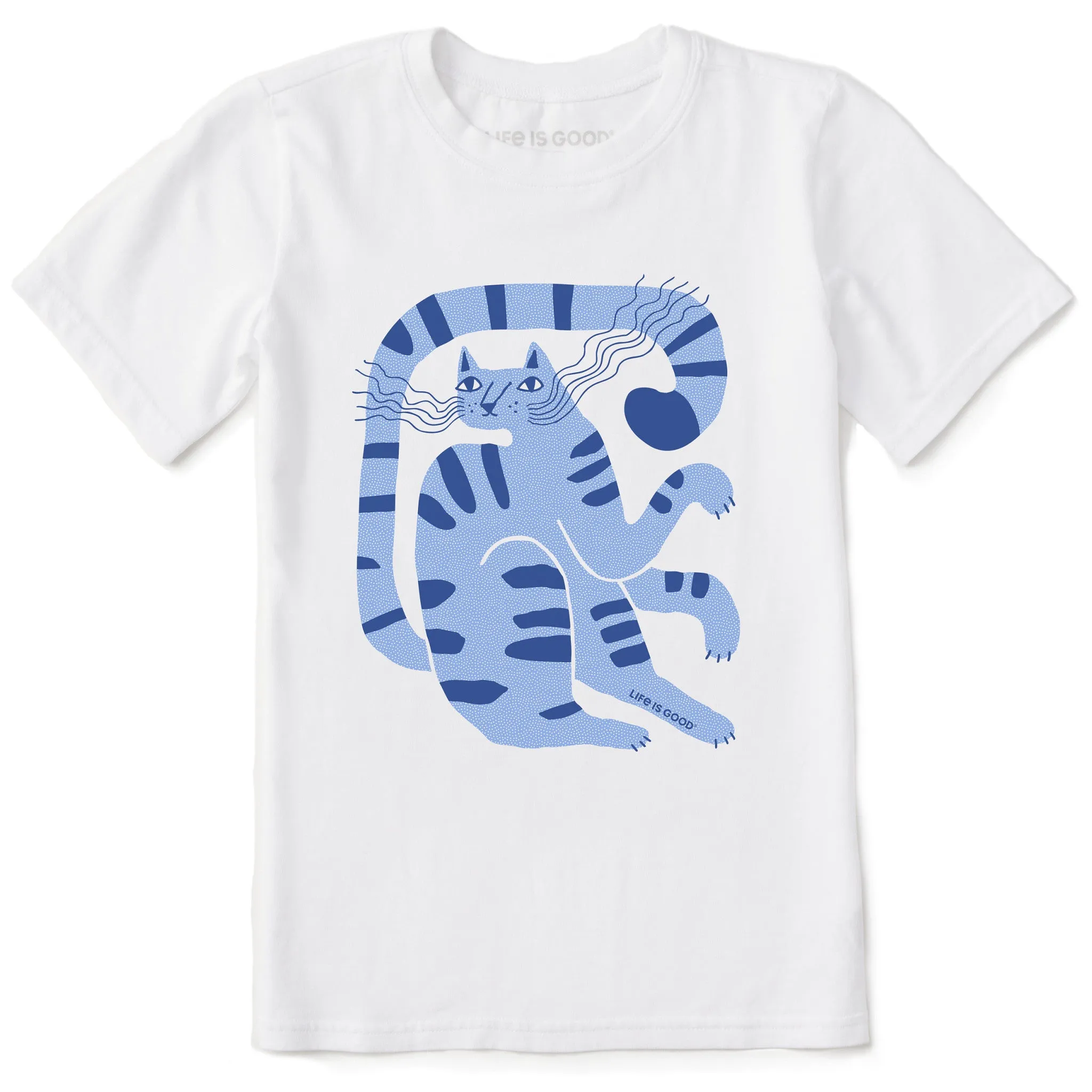 Kids Blue Cat Short Sleeve Crusher Tee Life is Good