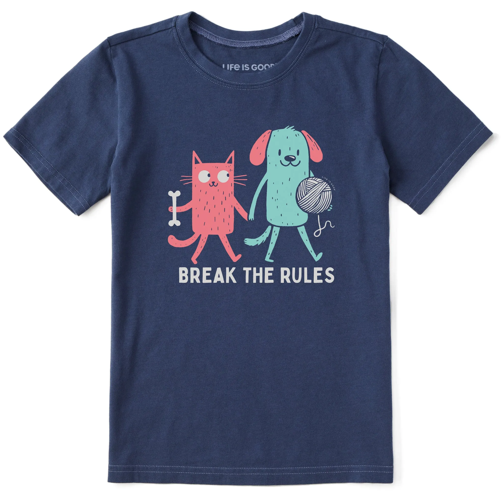 Kids Break the Rules Cat & Dog Short Sleeve Crusher Tee Life is Good