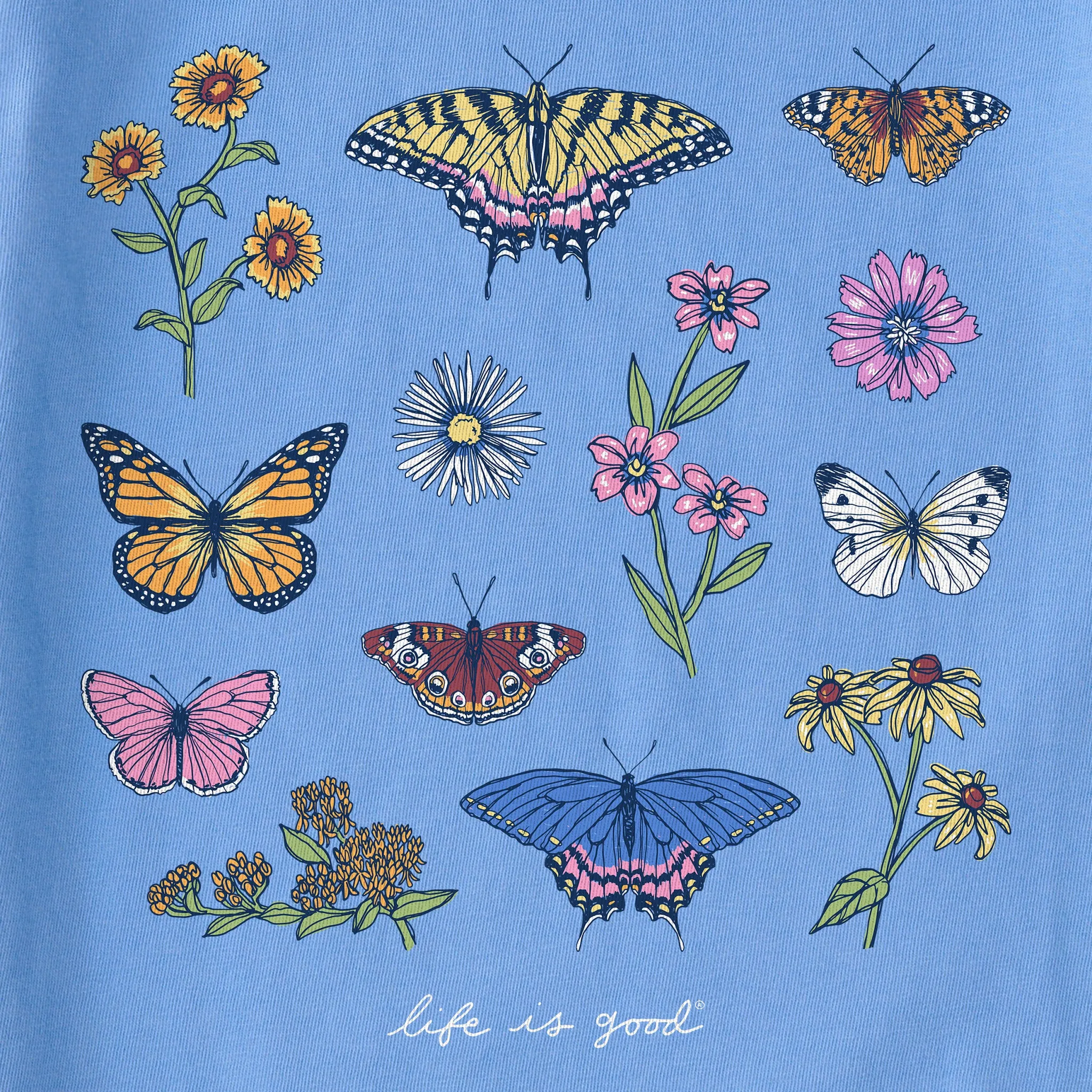 Kids Butterflies and Wildflowers Short Sleeve Crusher Tee Life is Good